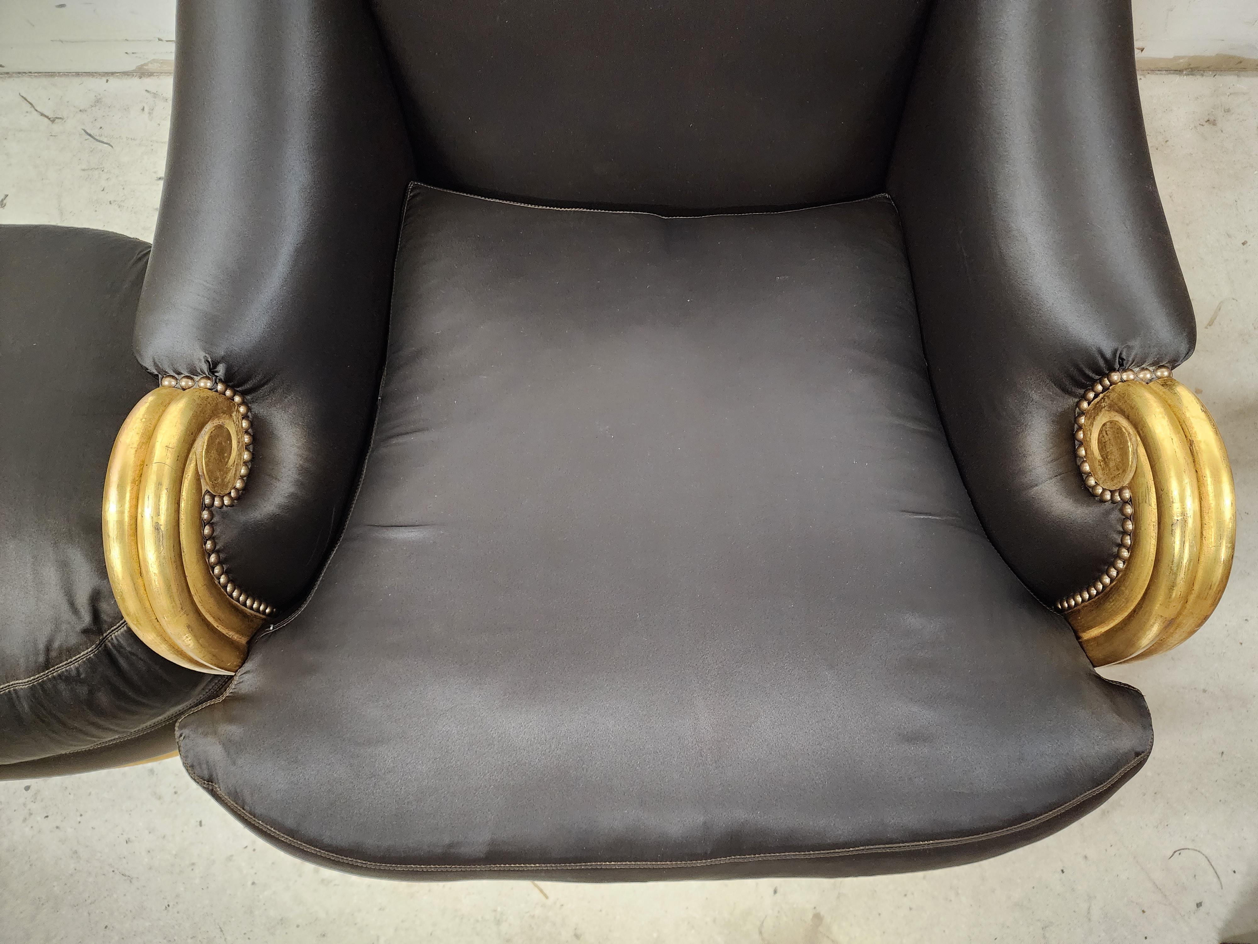20th Century Club Chair & Ottoman Gold Leaf Gilt Finish For Sale