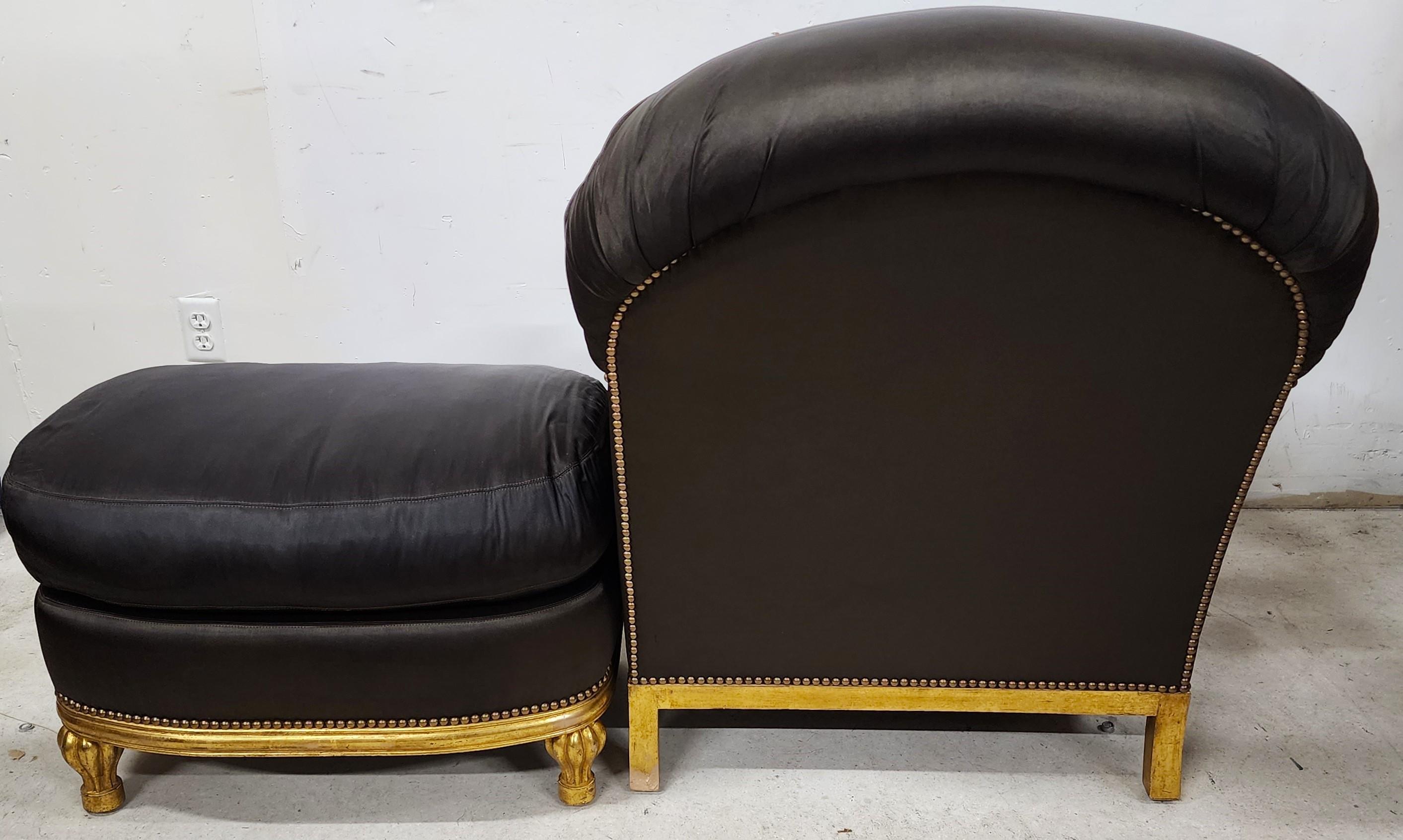 Club Chair & Ottoman Gold Leaf Gilt Finish For Sale 3