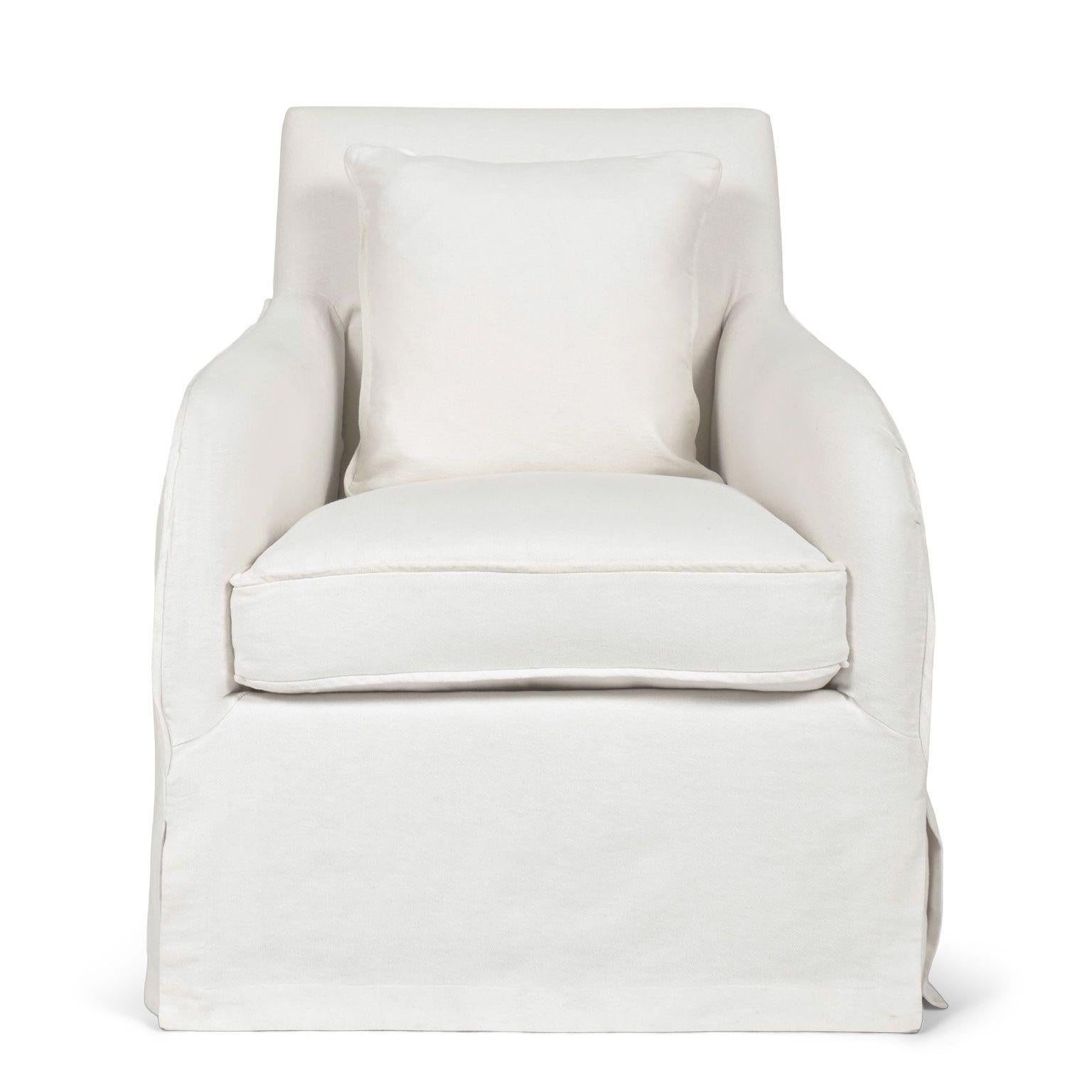 American Club Chair Slipcovered in White Linen