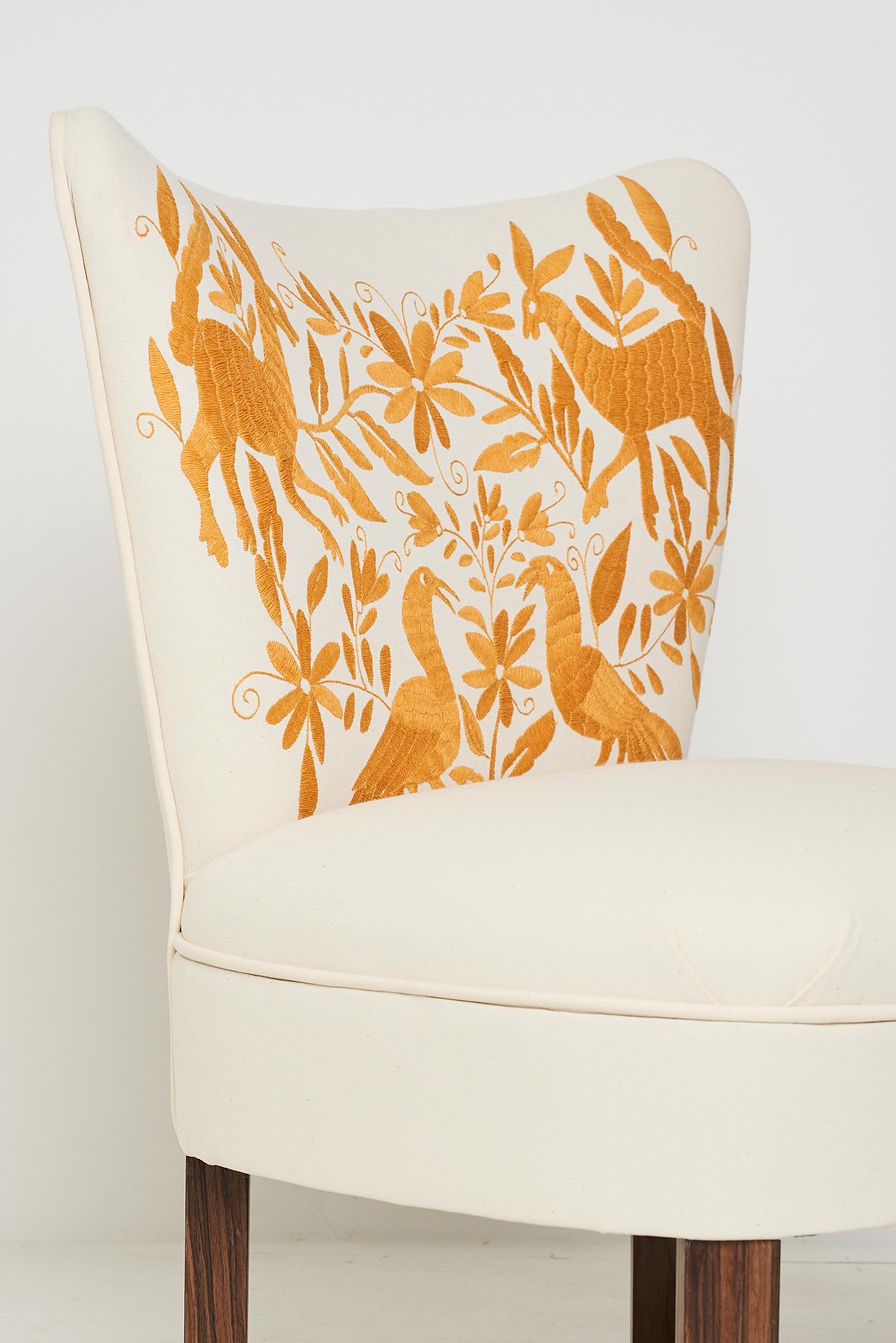 Contemporary Club Chair with Artisan Embroidery For Sale