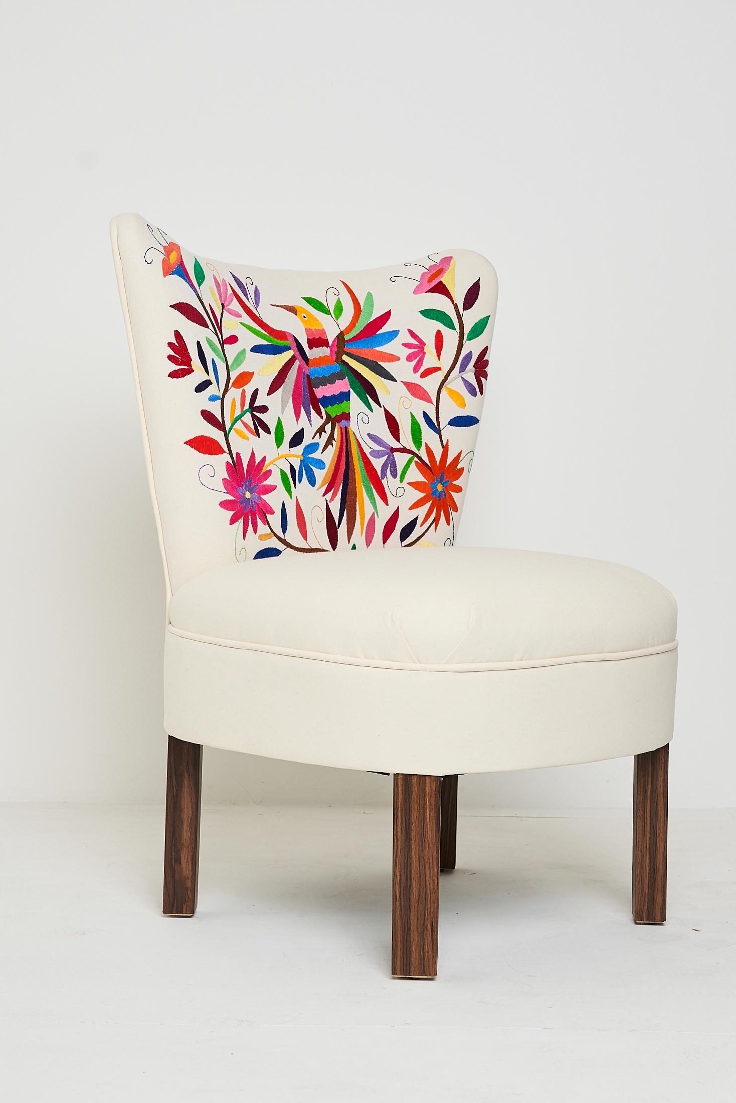 Pine Club Chair with Artisan Embroidery For Sale