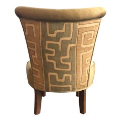Club Chair with Gold Coloured Fabric Pierre Frey and Antique Kuba Cloth, 1950