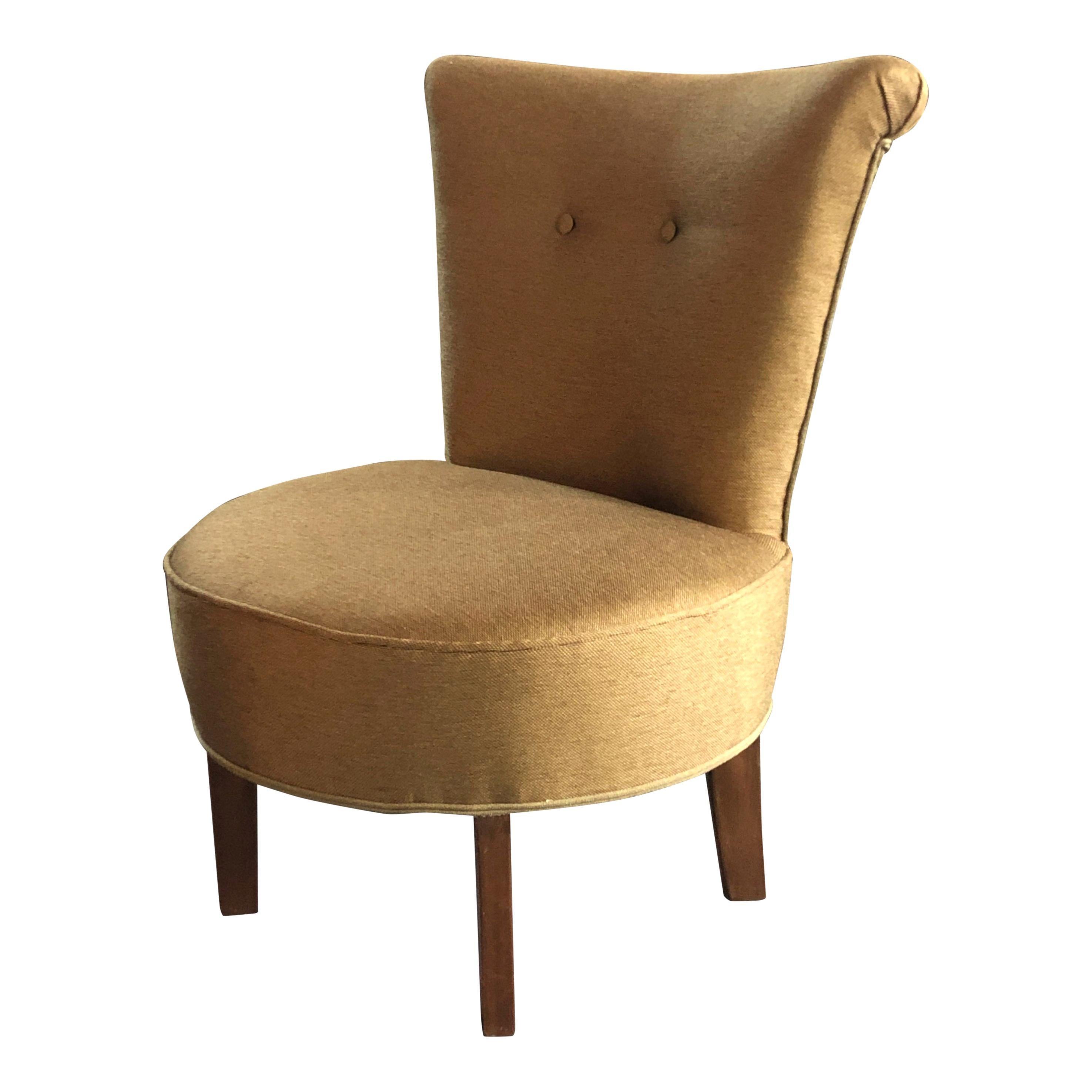Club Chair with Gold Coloured Fabric Pierre Frey and Antique Kuba Cloth, 1950 For Sale