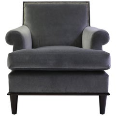 Club Chair with Nail Trimmed Square Back with Scroll Arms and Loose Seat Cushion