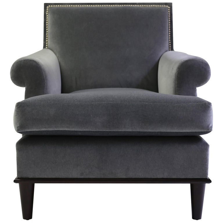Club Chair With Nail Trimmed Square Back With Scroll Arms And Loose Seat Cushion For Sale At 1stdibs