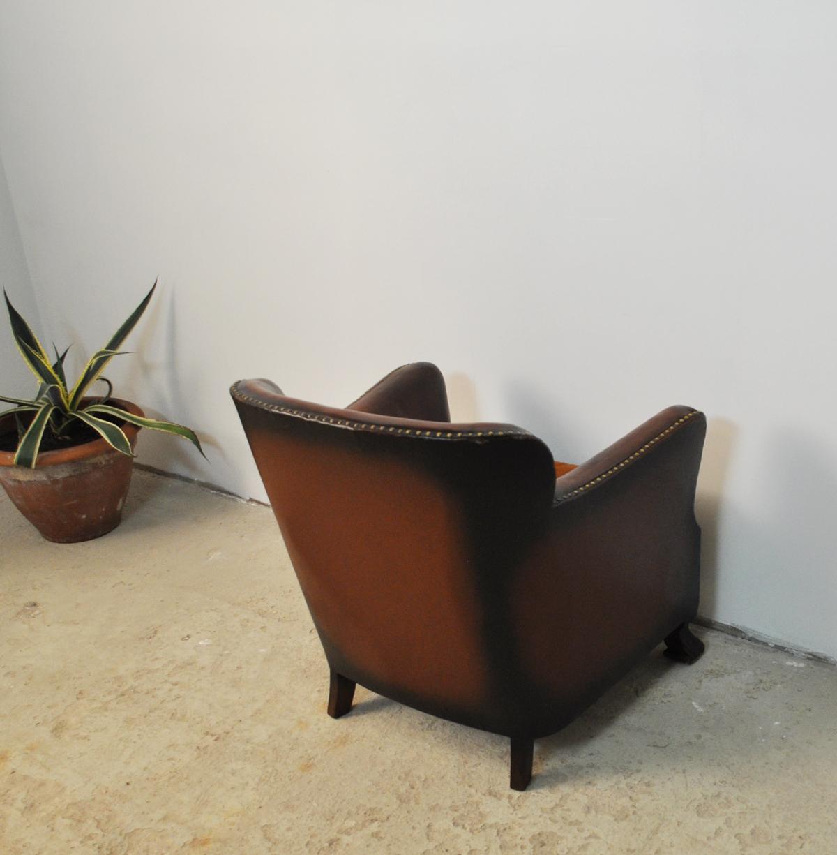 19th Century Club Chair with Original Leather from 1920s