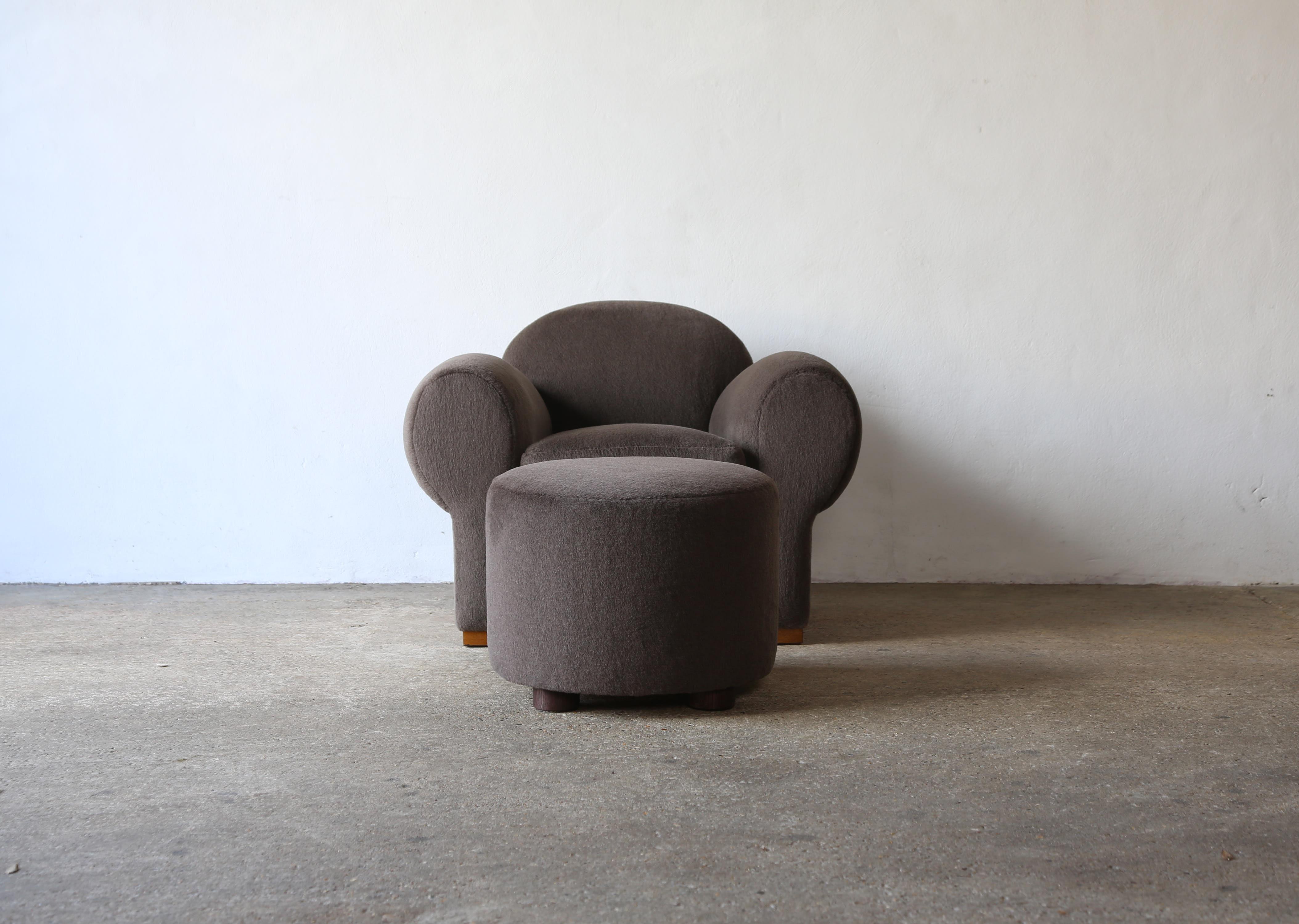 Club Chair with Ottoman, Upholstered in Pure Alpaca For Sale 2