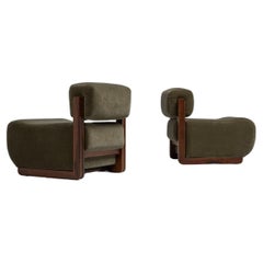 Club chairs in walnut and mohair Italy 1950