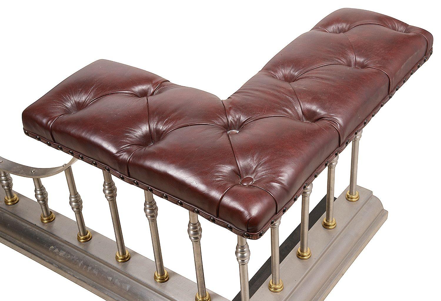 English Club Fire Fender, Upholstered in Leather, circa 1900