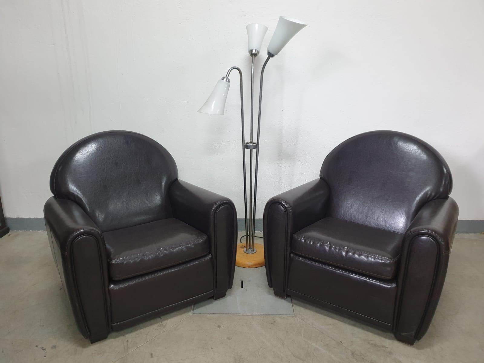 Club leather Armchairs in ART DECO style, 1970s, Europe In Good Condition For Sale In Prague 8, CZ