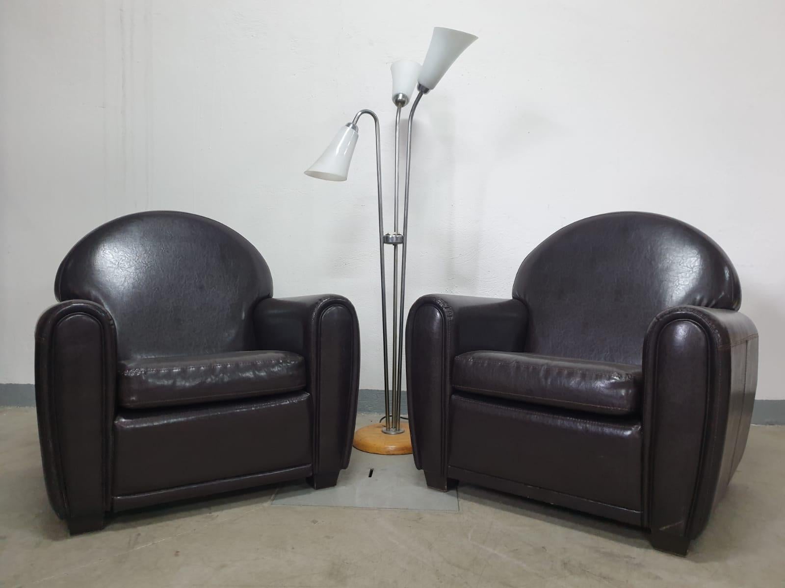 Club leather Armchairs in ART DECO style, 1970s, Europe For Sale 1