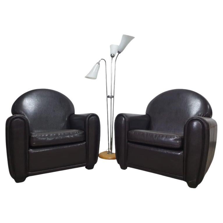 Club leather Armchairs in ART DECO style, 1970s, Europe For Sale