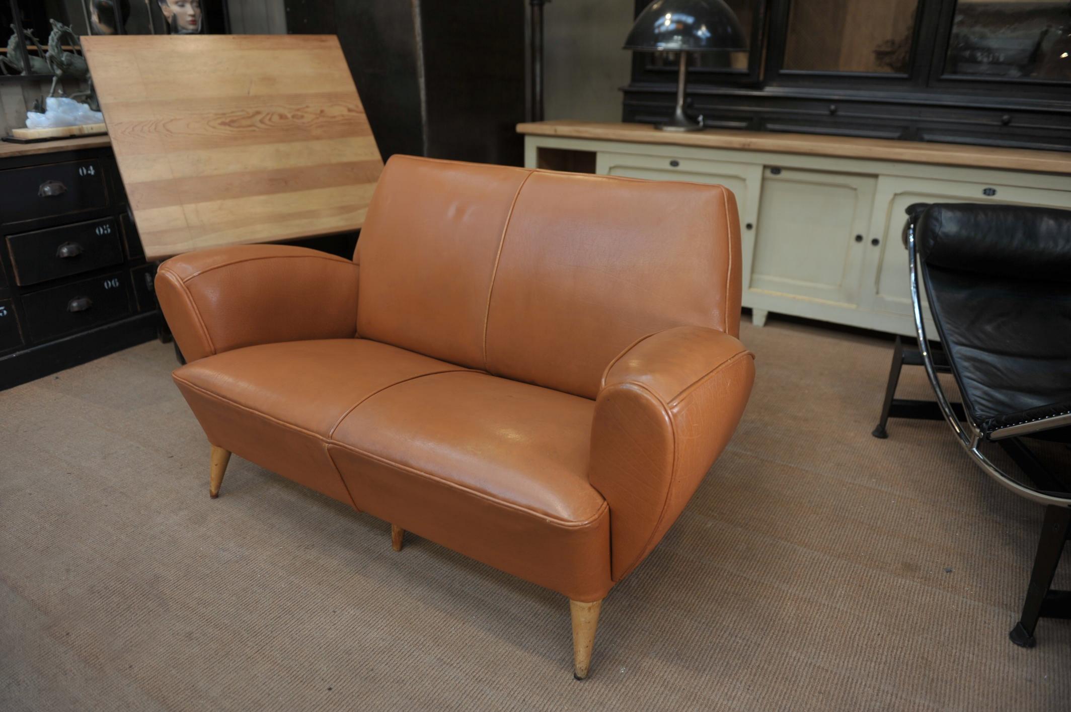 Club sofa canapé by Erton Paris original excellent condition leather very sturdy and comfortable, circa 1950.