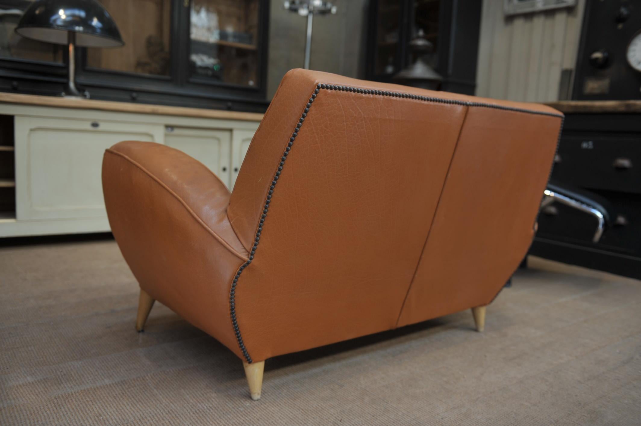 Club Leather Sofa by Erton Paris, circa 1950 (Französisch) im Angebot