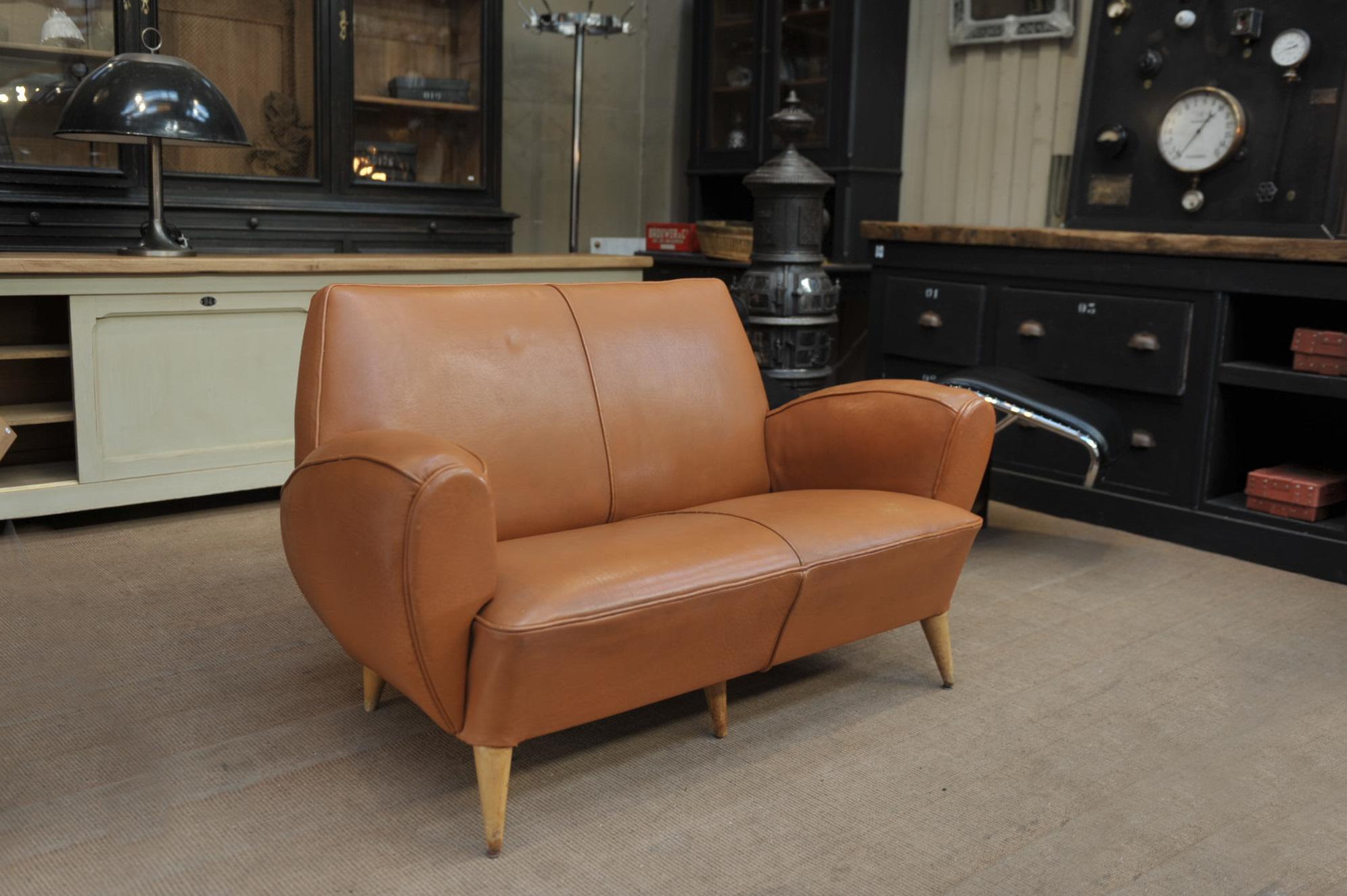 Club Leather Sofa by Erton Paris, circa 1950 im Angebot 1