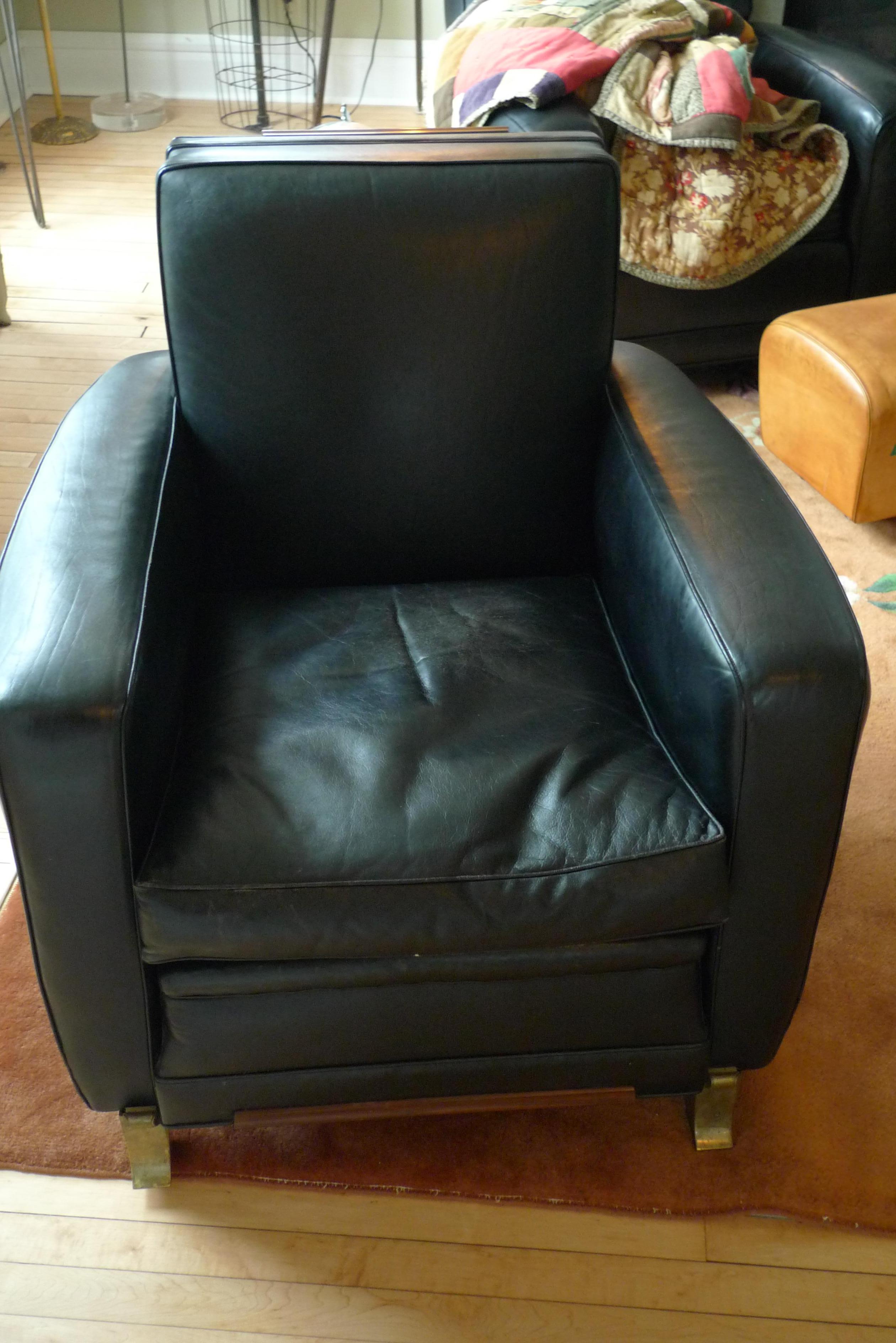 Club Lounge Chair, 1960s France, Black Leather. Manner of Emile-Jacques Ruhlmann 7