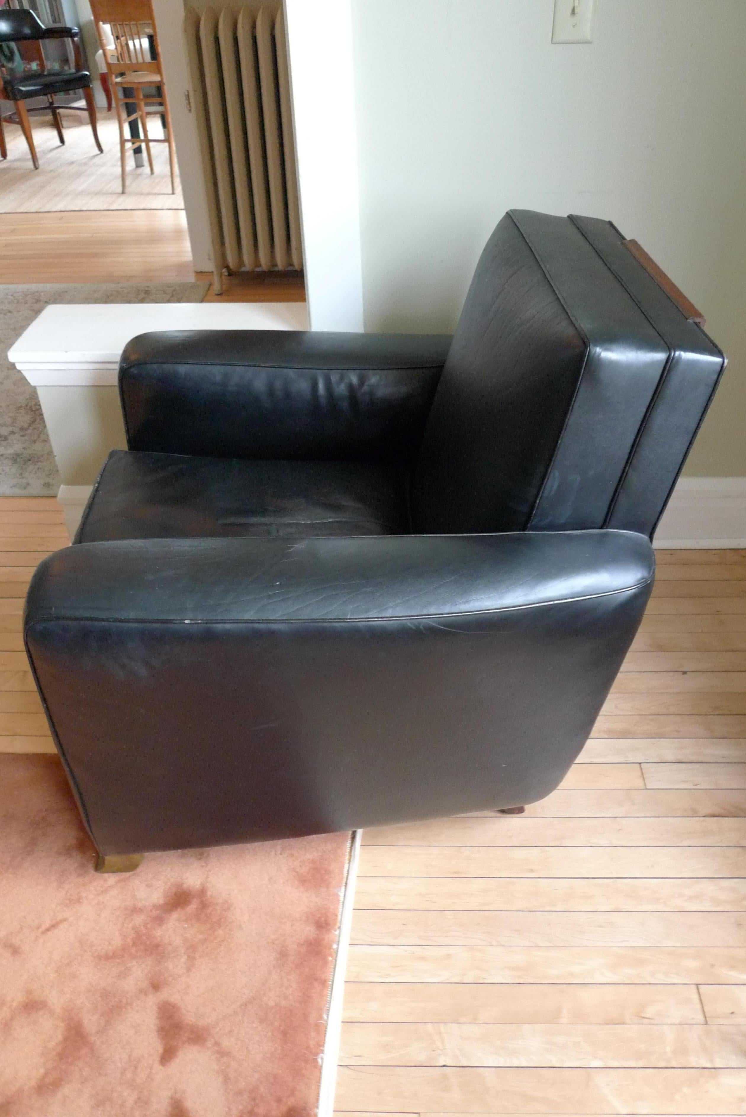 Club Lounge Chair, 1960s France, Black Leather. Manner of Emile-Jacques Ruhlmann 2