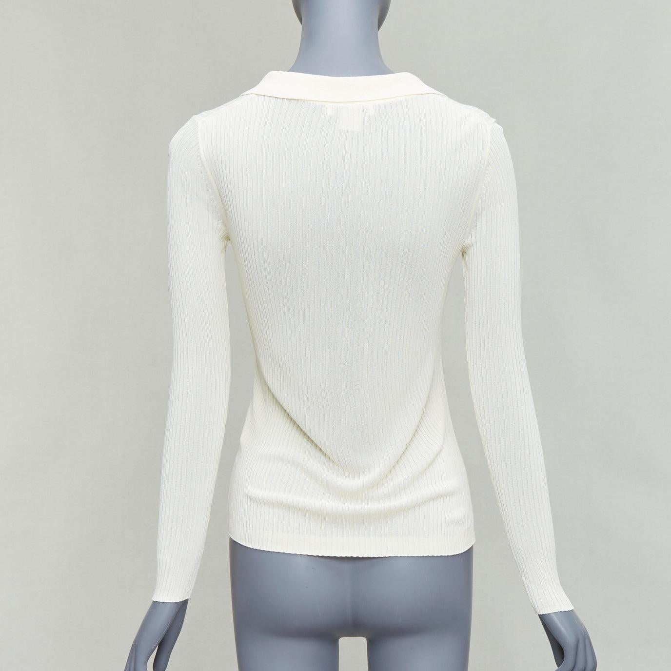 CLUB MONACO Set di 2 polo a coste bianche e crema XS in vendita 1