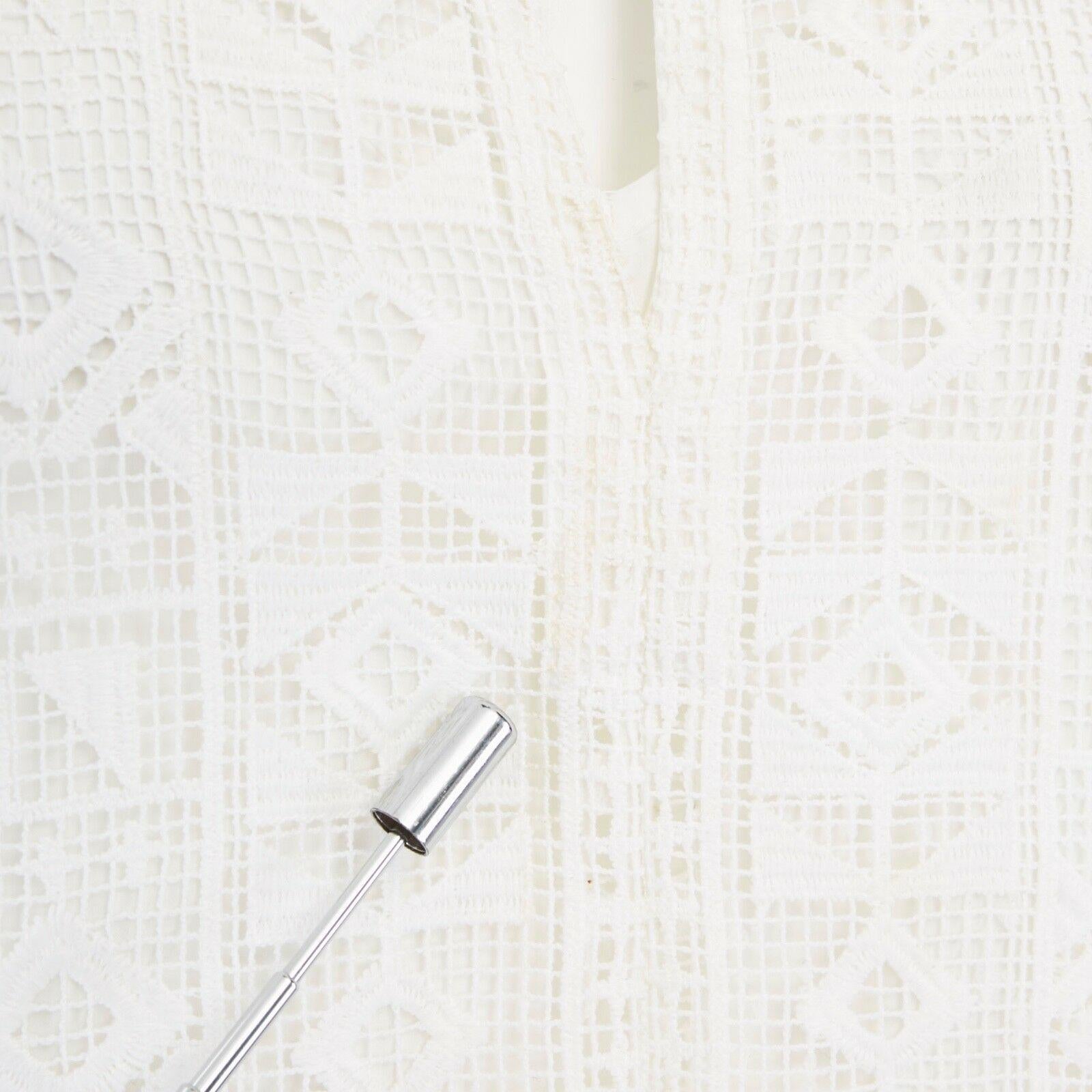 CLUB MONACO white geometric embroidered lattice bohemian mini dress US2 S 4