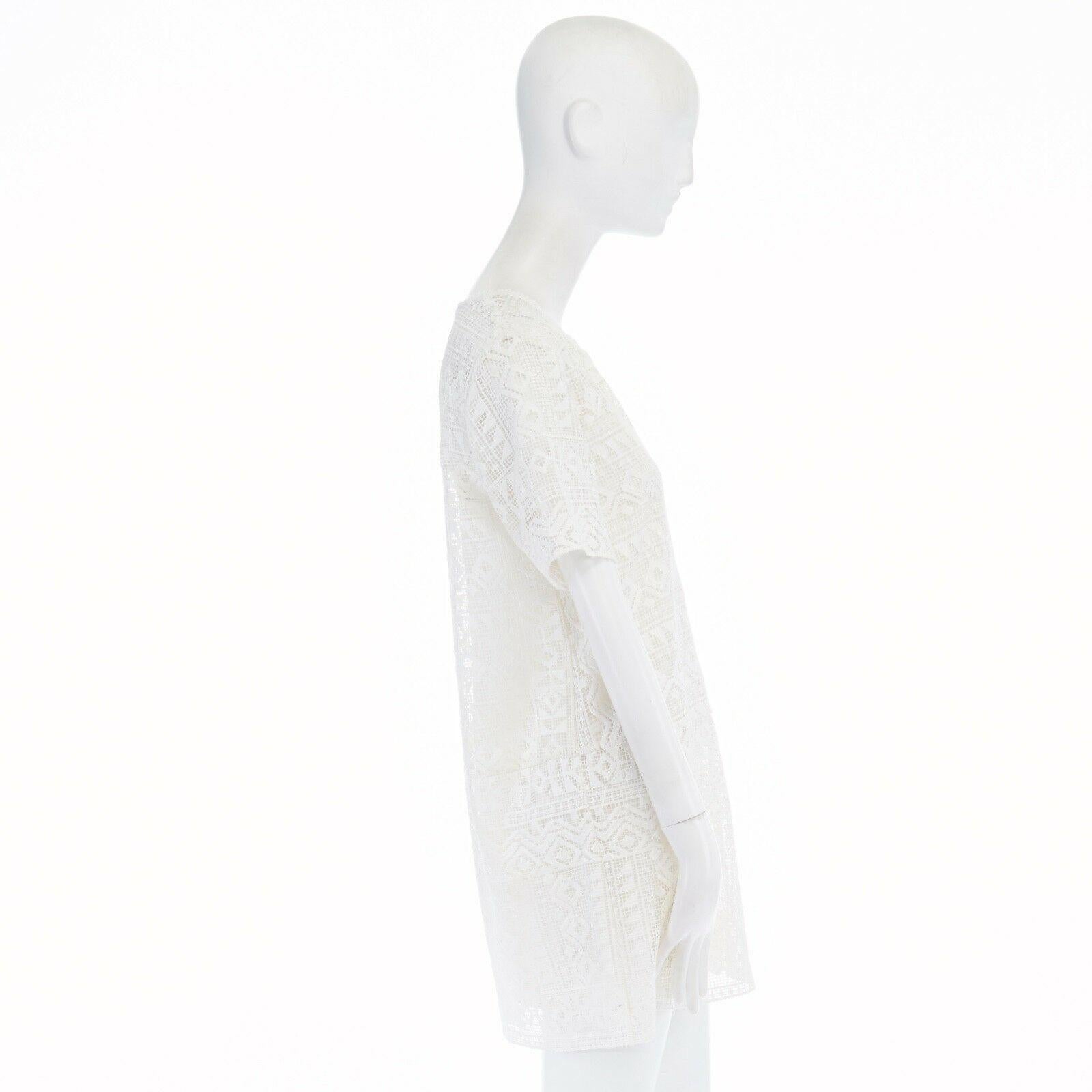 Gray CLUB MONACO white geometric embroidered lattice bohemian mini dress US2 S