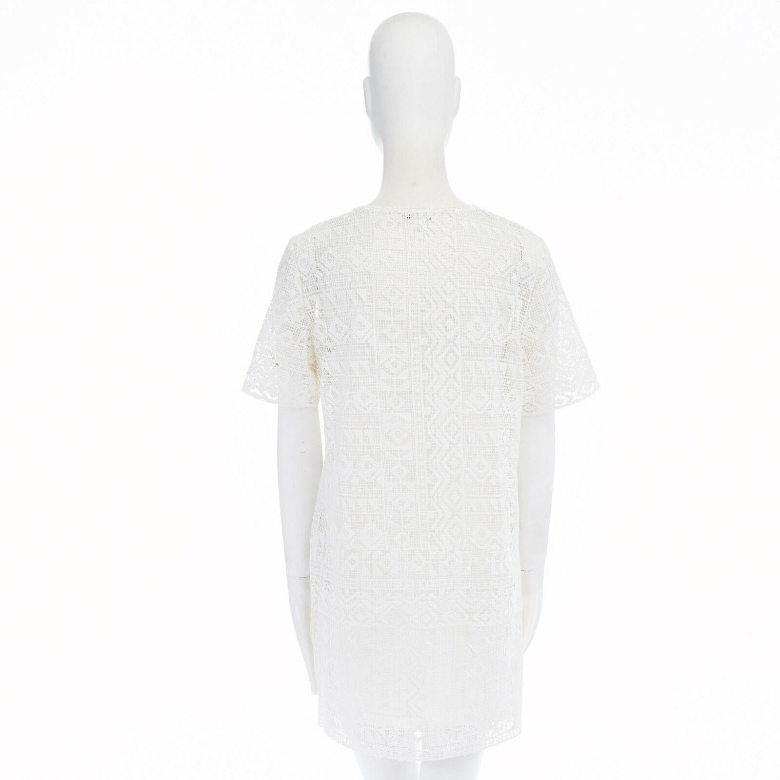 CLUB MONACO white geometric embroidered lattice bohemian mini dress US2 S In Good Condition In Hong Kong, NT