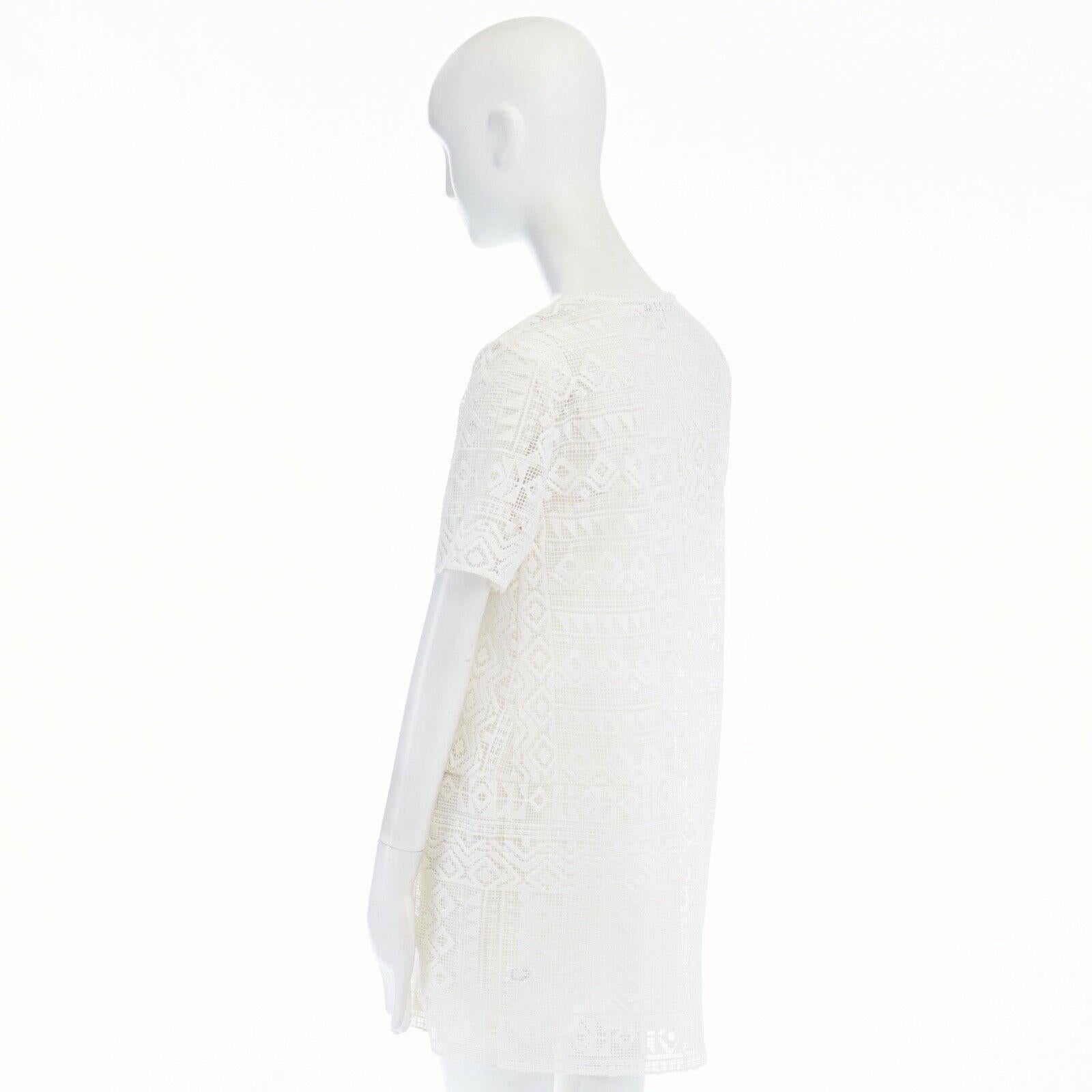 Women's CLUB MONACO white geometric embroidered lattice bohemian mini dress US2 S