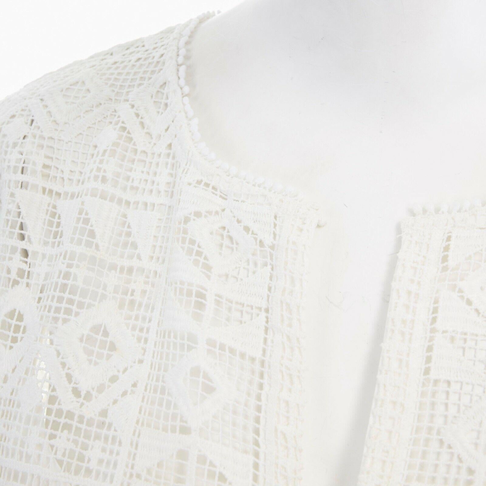 CLUB MONACO white geometric embroidered lattice bohemian mini dress US2 S 1