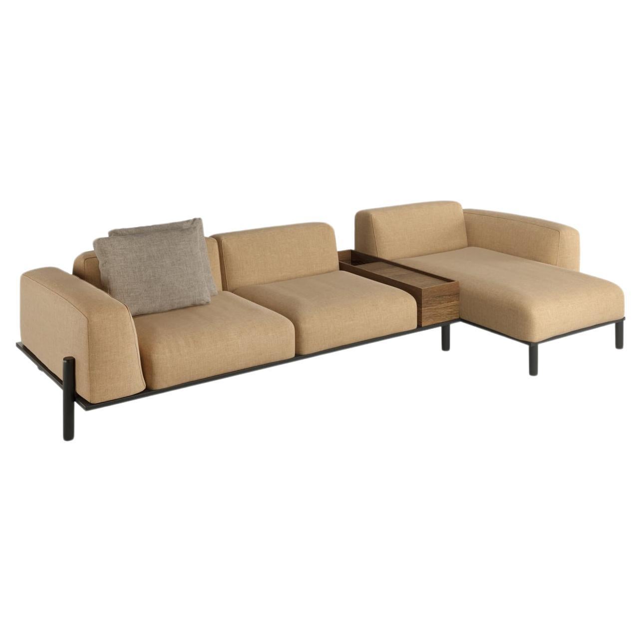 Club Sofa Upholstered sofa with chaise longue and  lacquered iron structure For Sale
