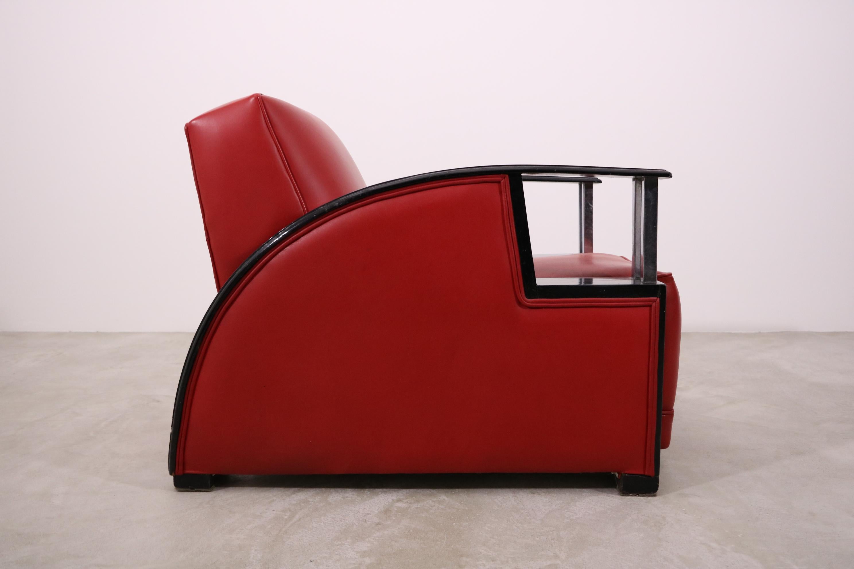 Art Deco Clubssesel Art Déco in Red Leather, Germany, Berlin For Sale