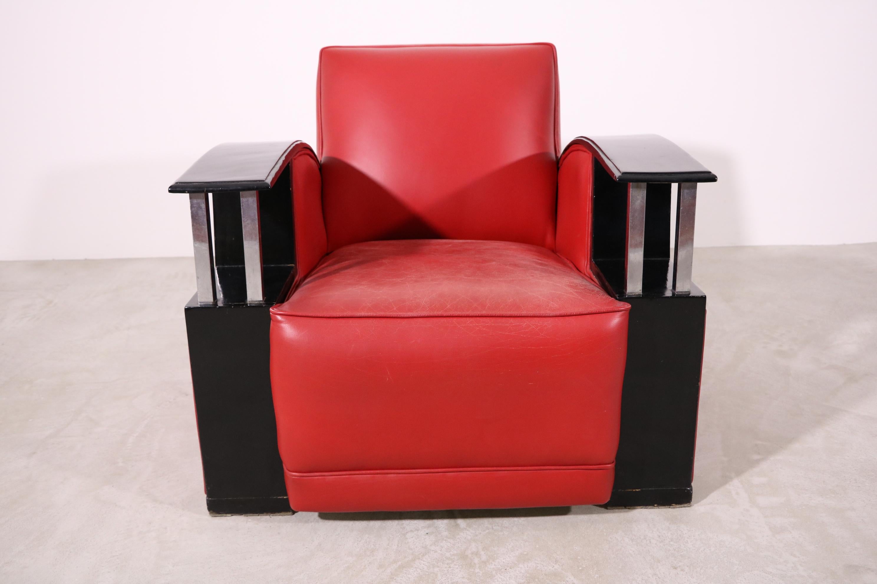 Clubssesel Art Déco in Red Leather, Germany, Berlin For Sale 2