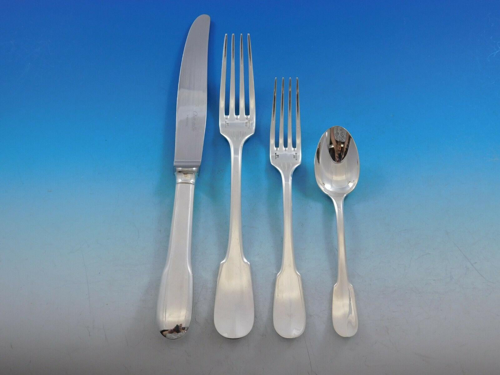 Dinner size Cluny by Christofle France estate silver plate flatware set - 61 pieces. This set includes:

12 dinner size knives, 9 1/2