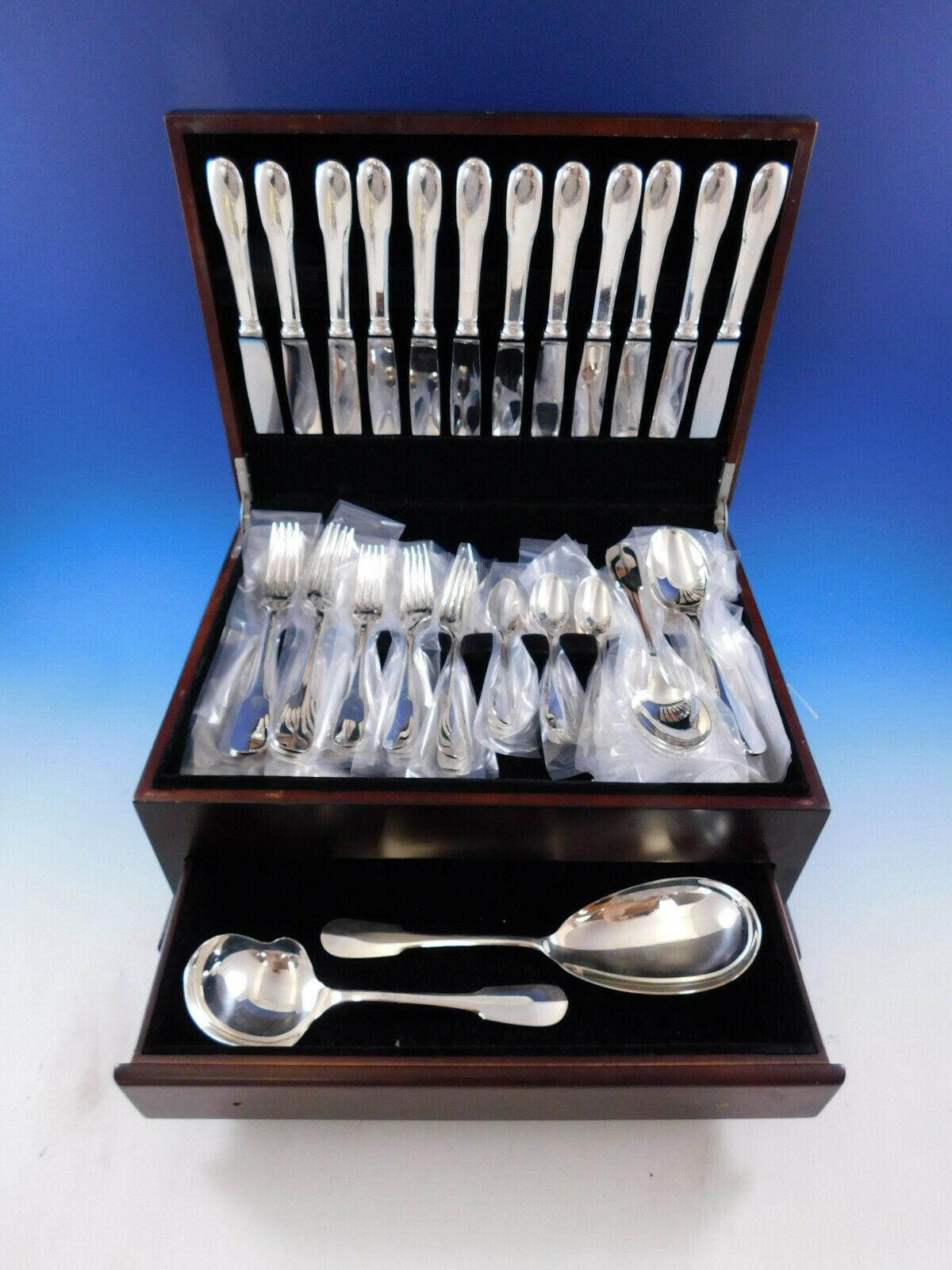 Dinner size Cluny by Christofle France estate silver plate flatware set of 62 pieces. This set includes:

12 dinner size knives, 9 1/2