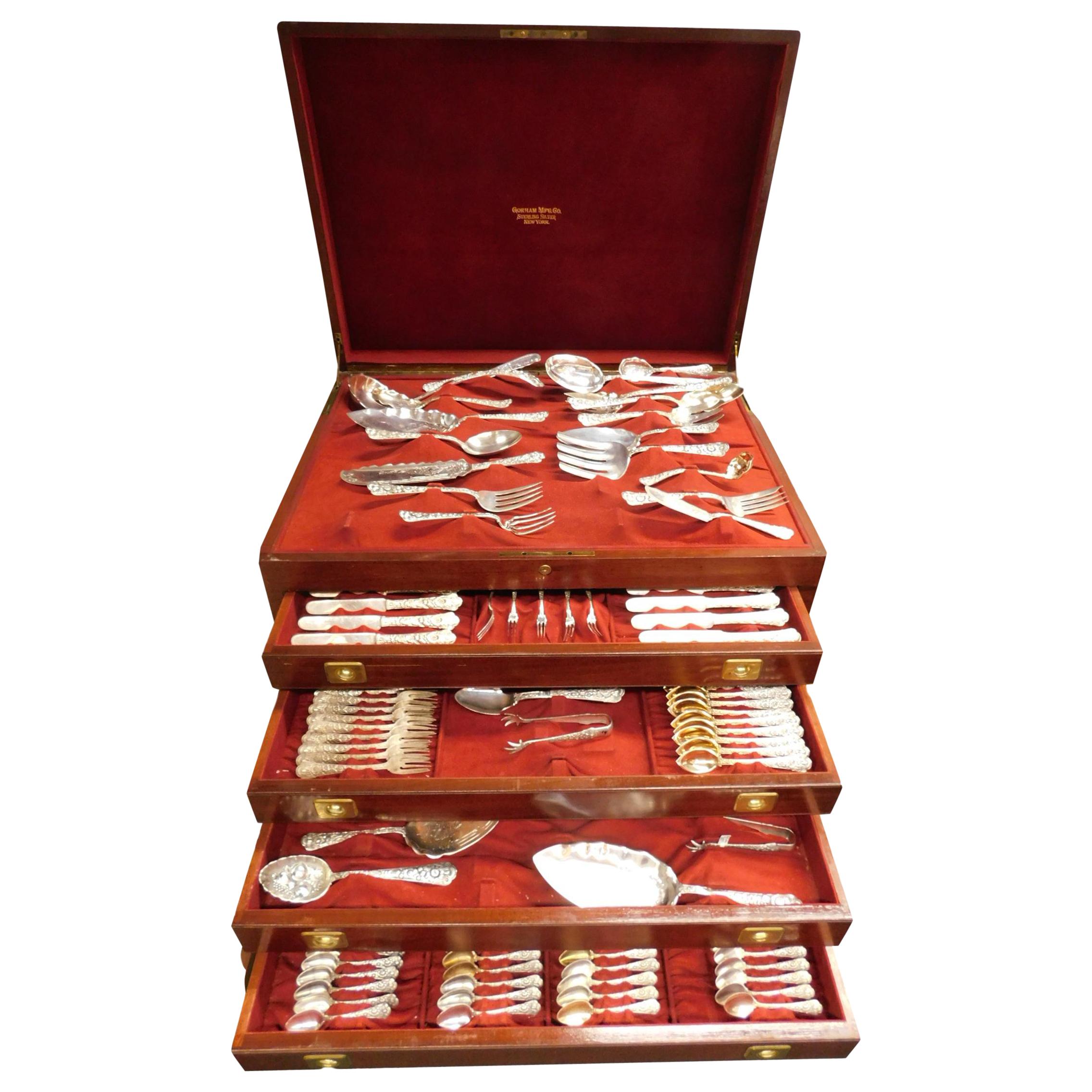 Cluny by Gorham Sterling Silver Flatware Service Massive Set with Vintage Chest For Sale