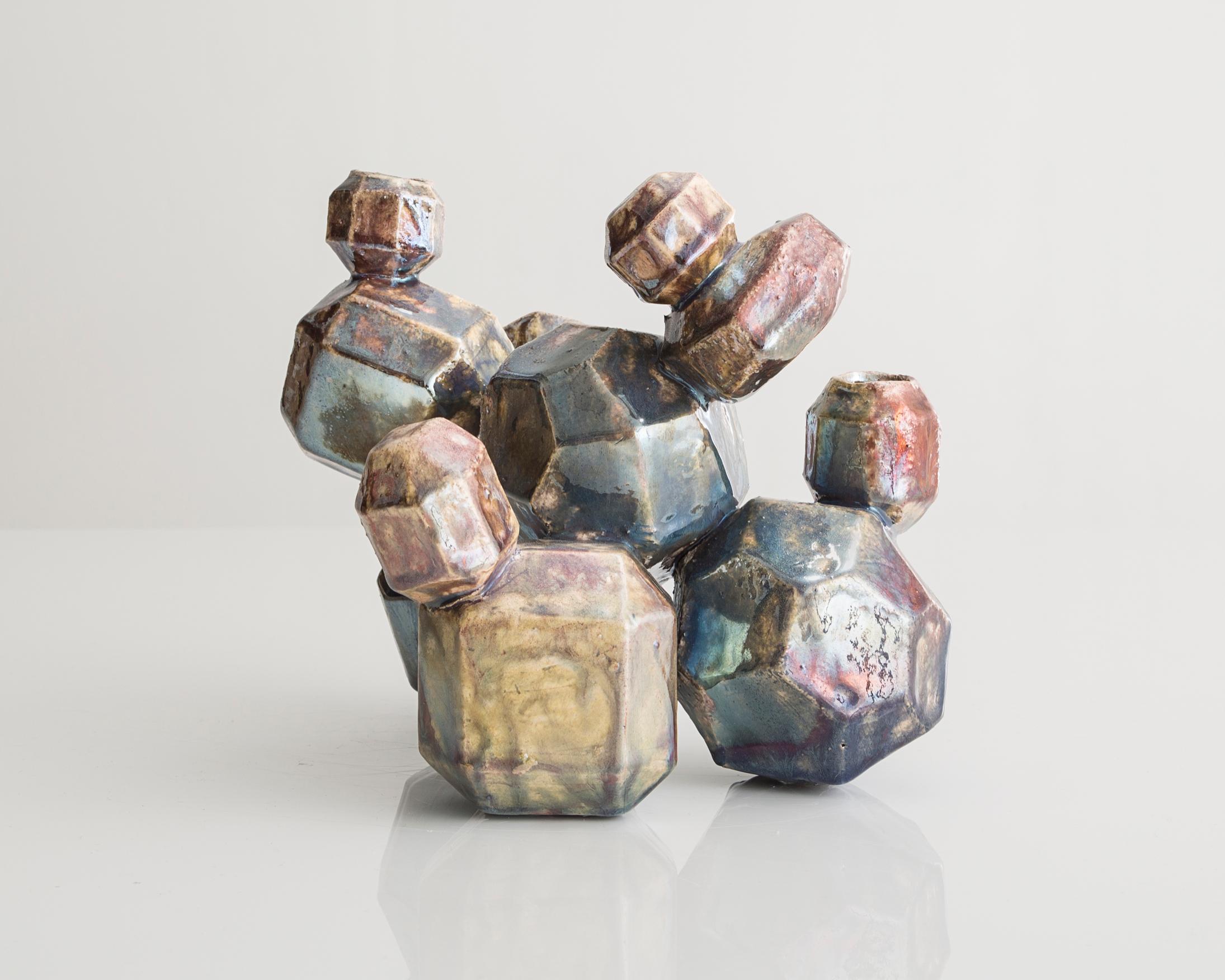 American Cluster 11 from Cluster Series in Ceramic with a Raku Glaze, Made by Kelly Lamb