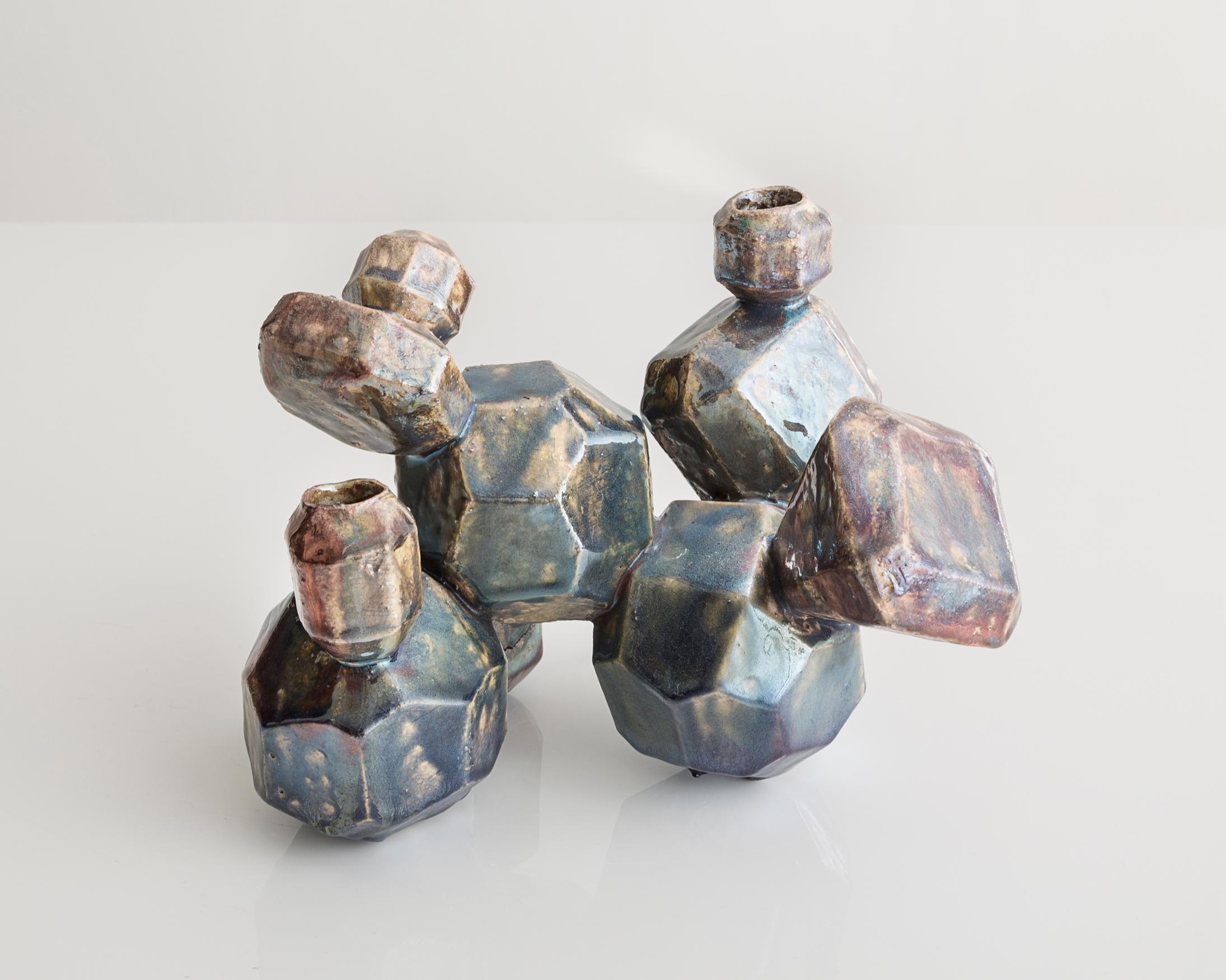 Glazed Cluster 11 from Cluster Series in Ceramic with a Raku Glaze, Made by Kelly Lamb