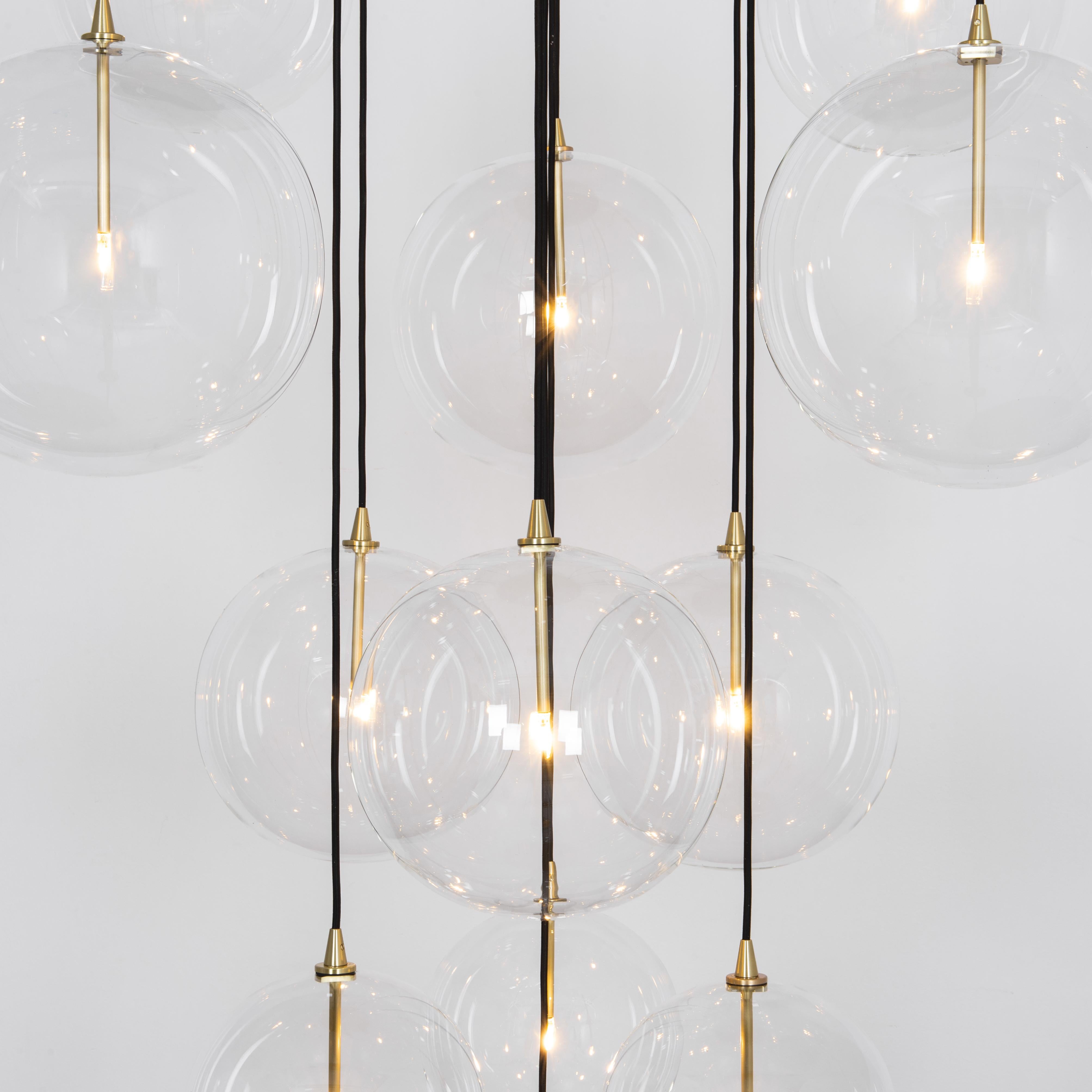 Polish Cluster 13 Mix Brass Chandelier by Schwung For Sale