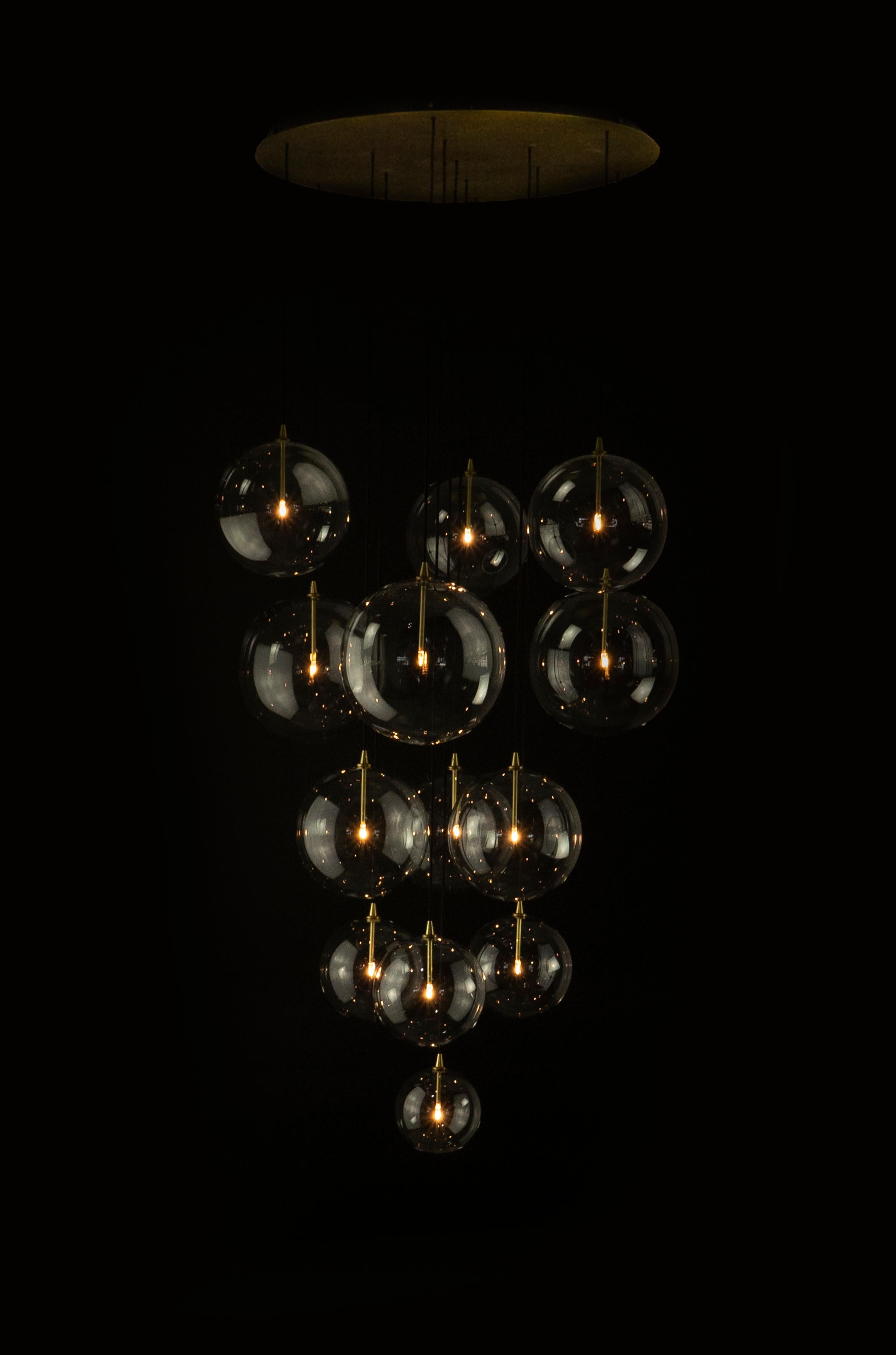 Cluster 13 Mix Polished Nickel Chandelier by Schwung For Sale 5