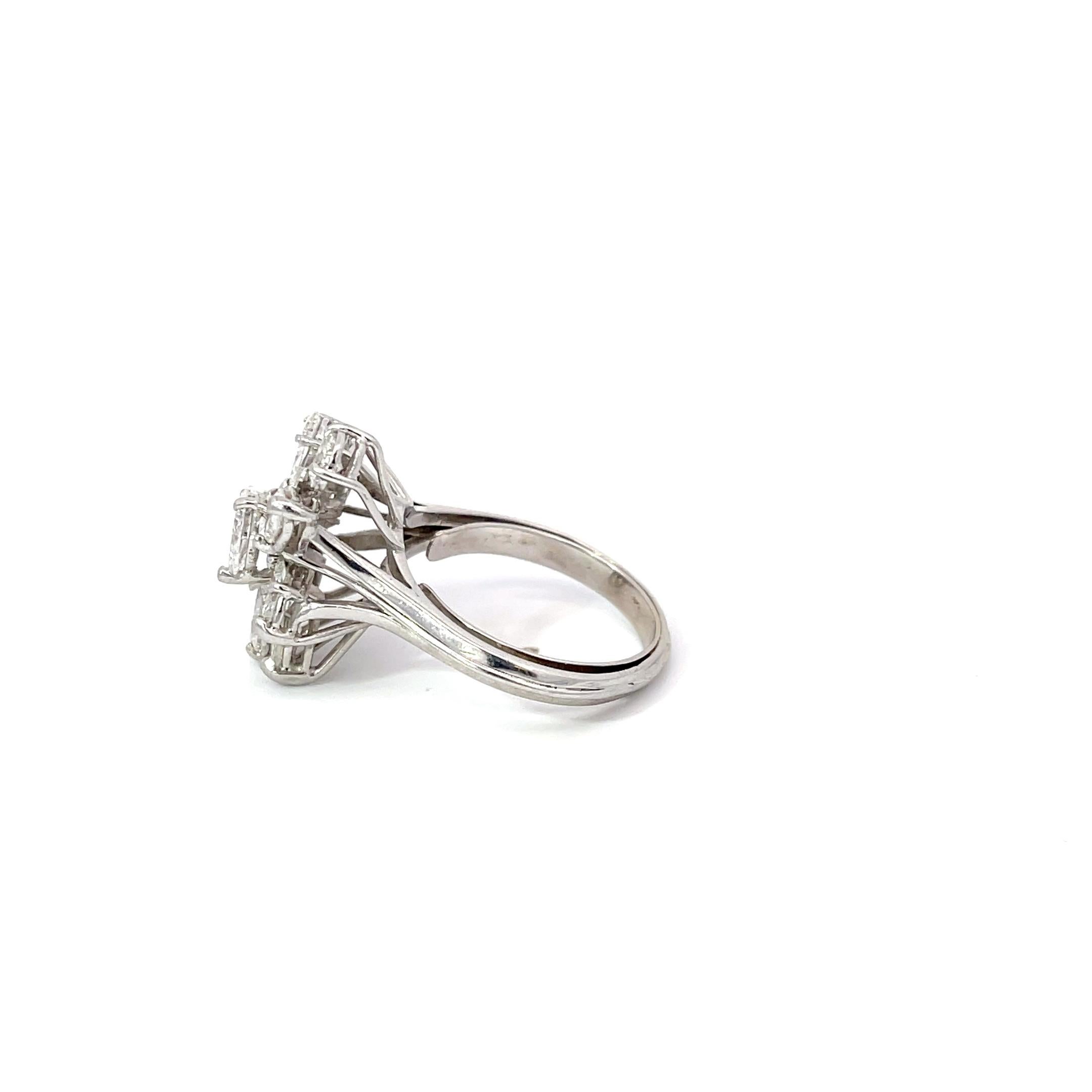 Pear Cut Cluster 2.50ctw Diamond Ring Platinum For Sale