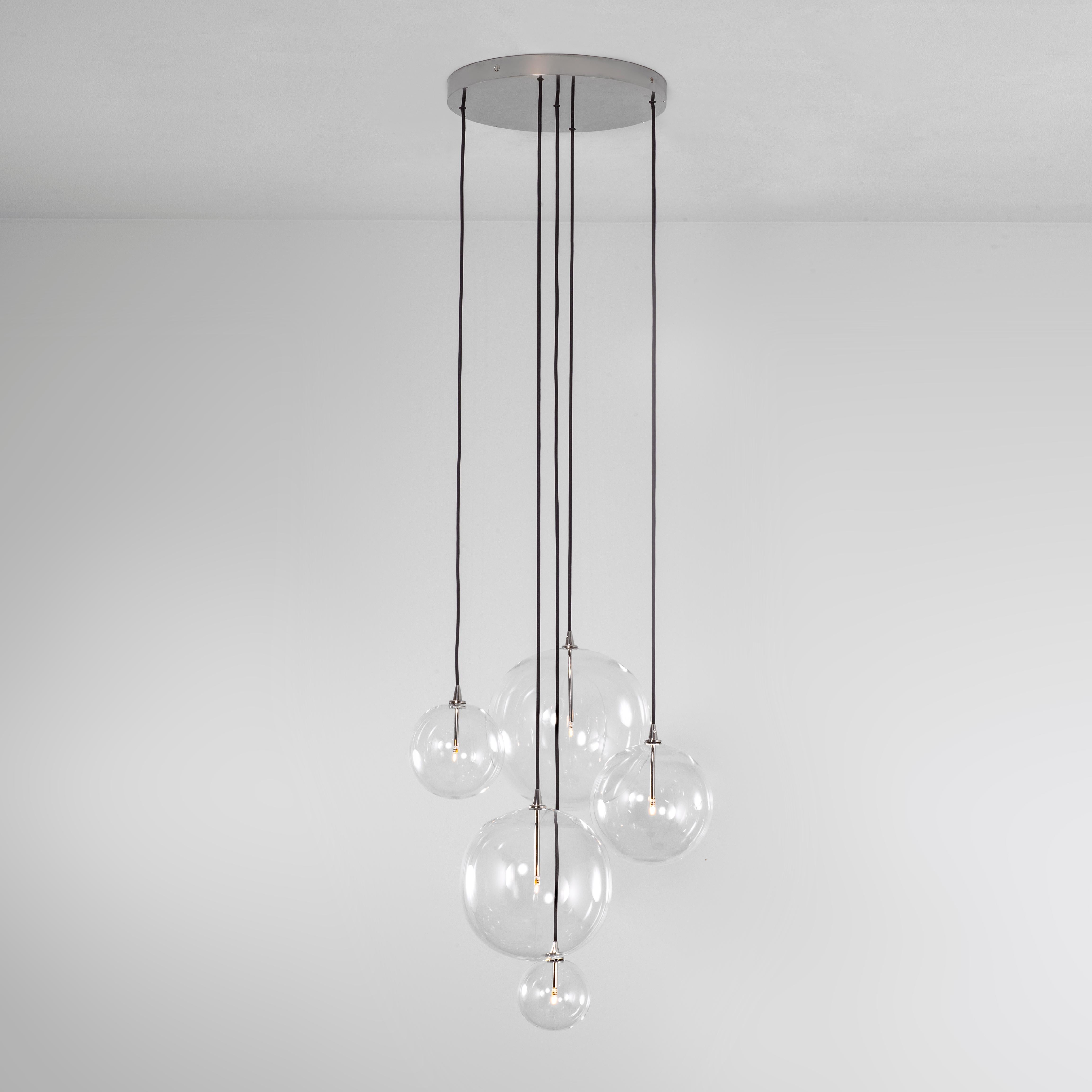 Modern Cluster 5 Mix Chandelier in Solid Brass by Schwung For Sale