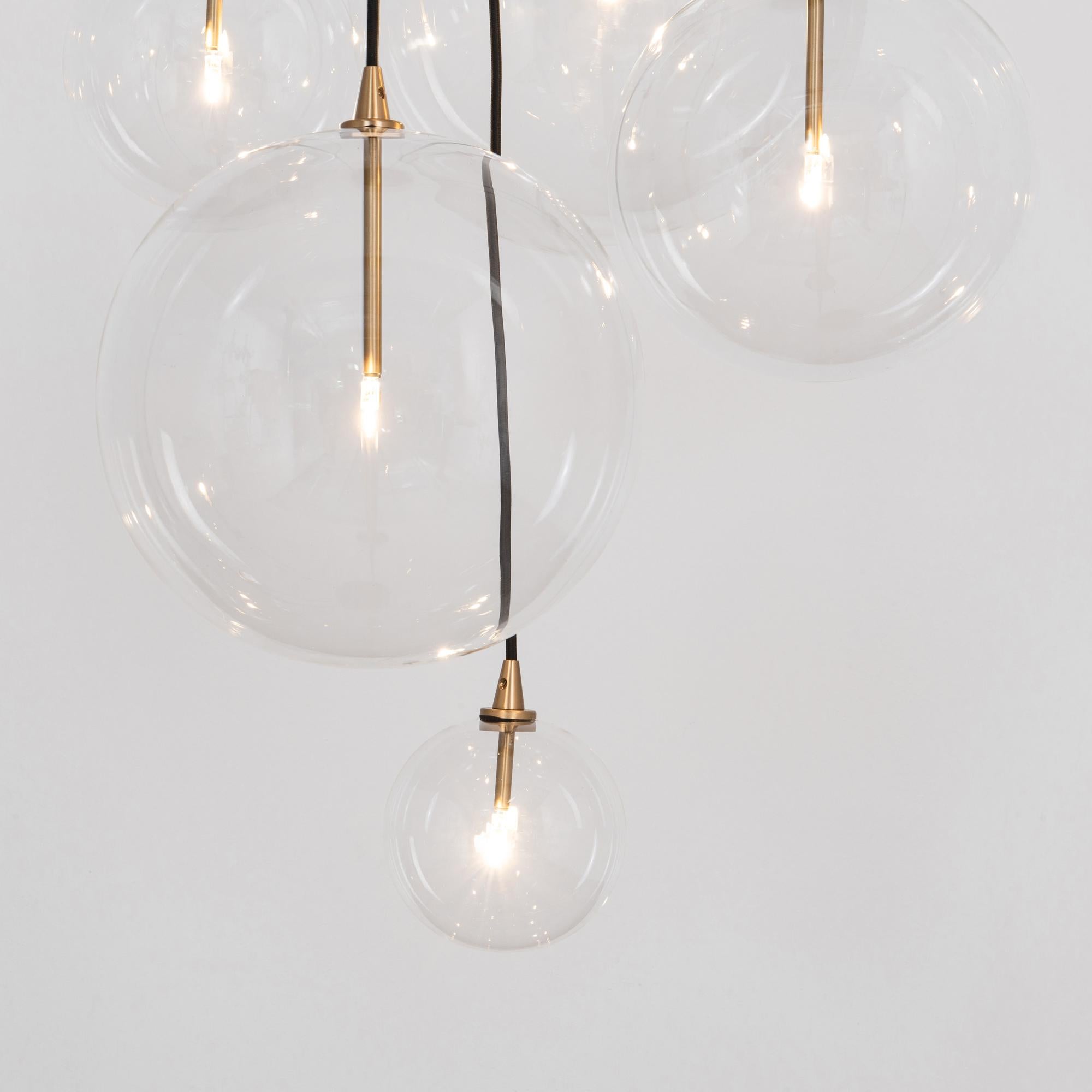 Polish Cluster 5 Mix Chandelier in Solid Brass by Schwung For Sale