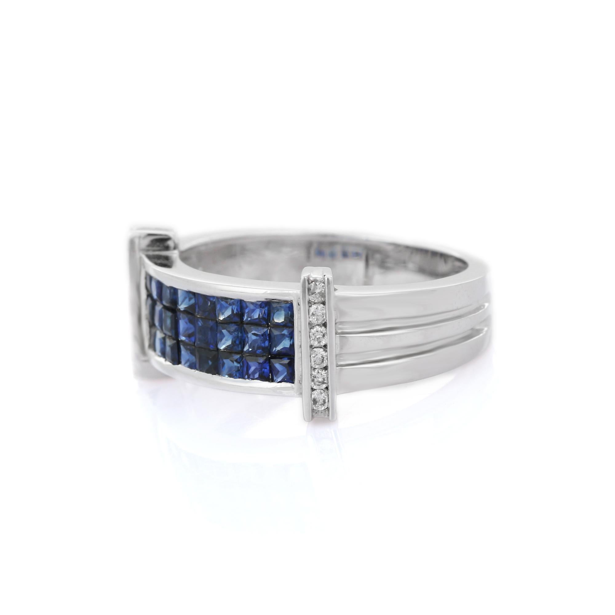 For Sale:  Cluster Blue Sapphire and Diamond Band Ring in 18K Solid White Gold 3