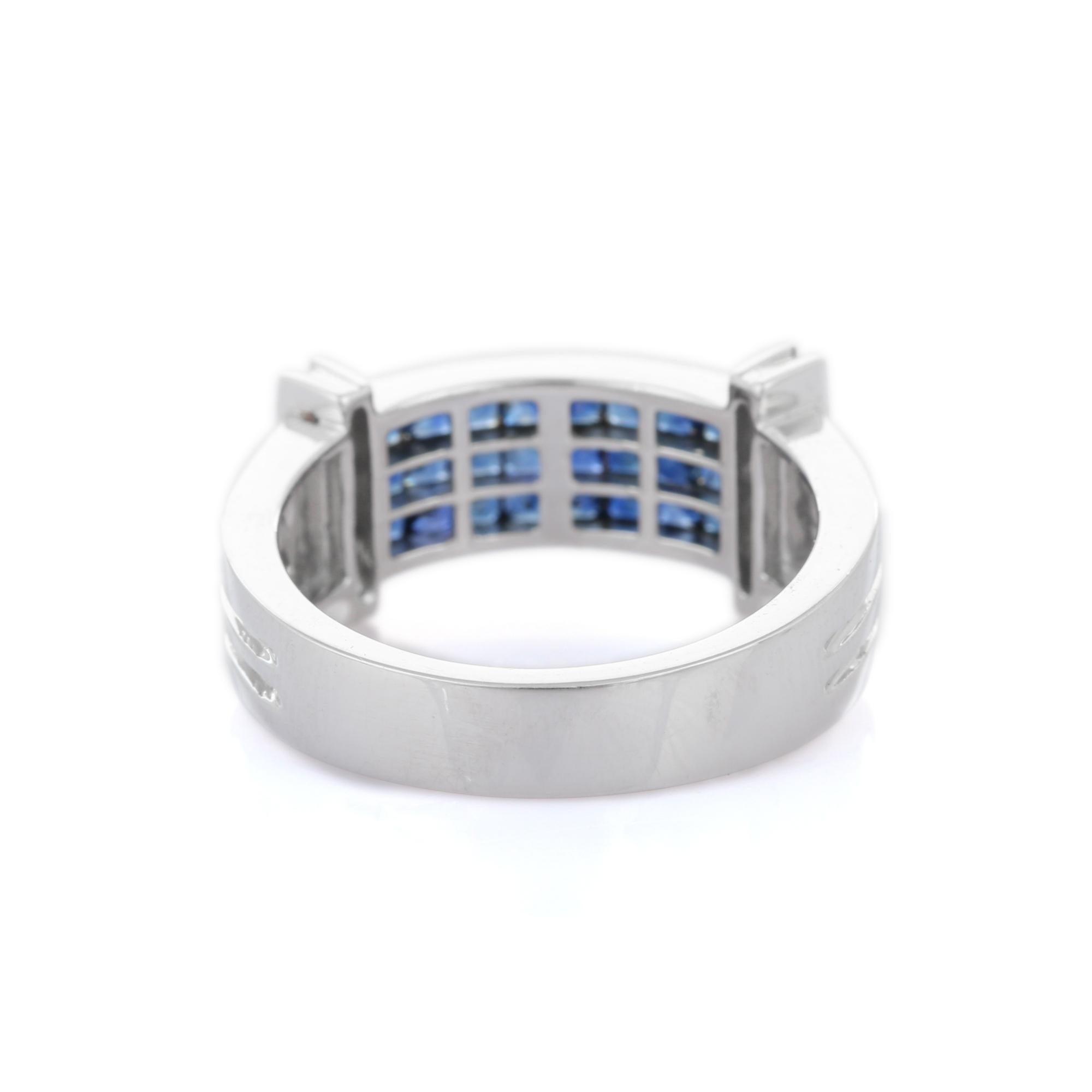 For Sale:  Cluster Blue Sapphire and Diamond Band Ring in 18K Solid White Gold 4