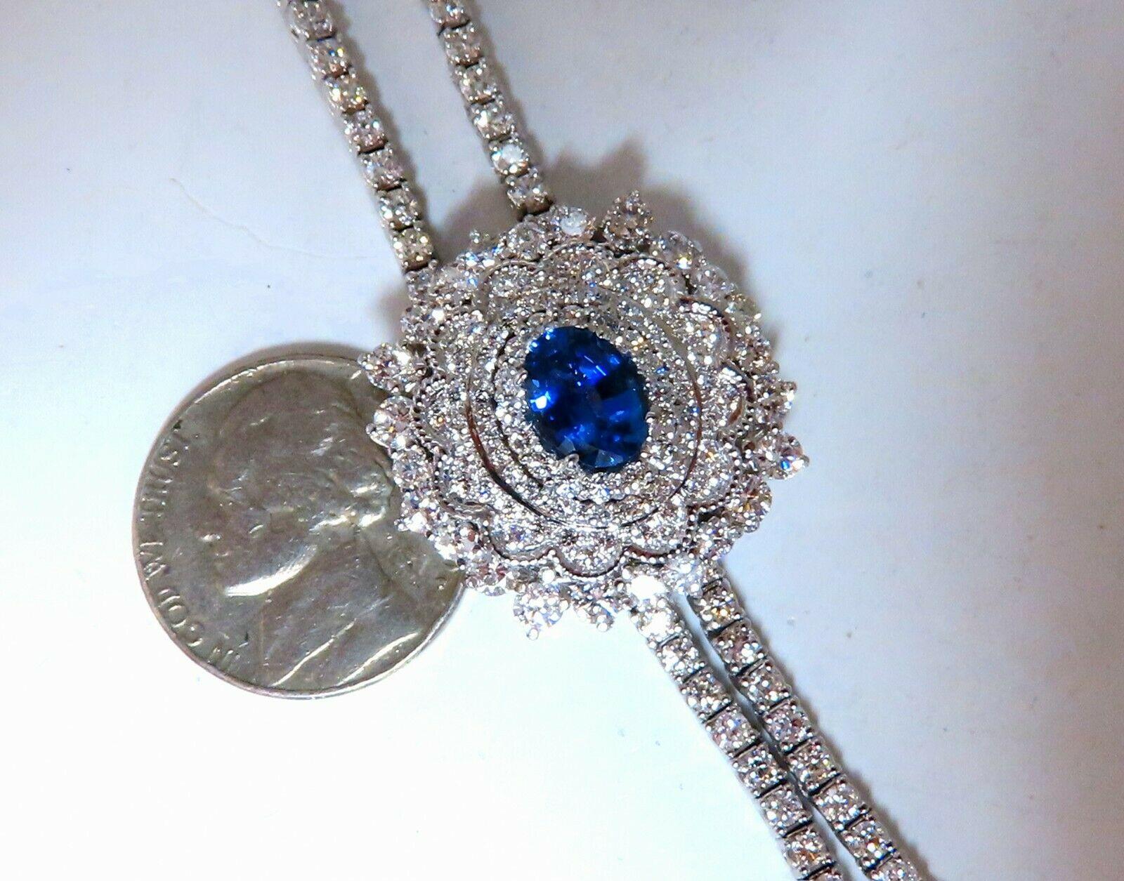 Cluster Bolo Necklace Natural Sapphire Diamonds 18kt Gold GIA Certified 17.30ct For Sale 5