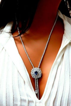 Cluster Bolo Necklace Natural Sapphire Diamonds 18kt Gold GIA Certified 17.30ct