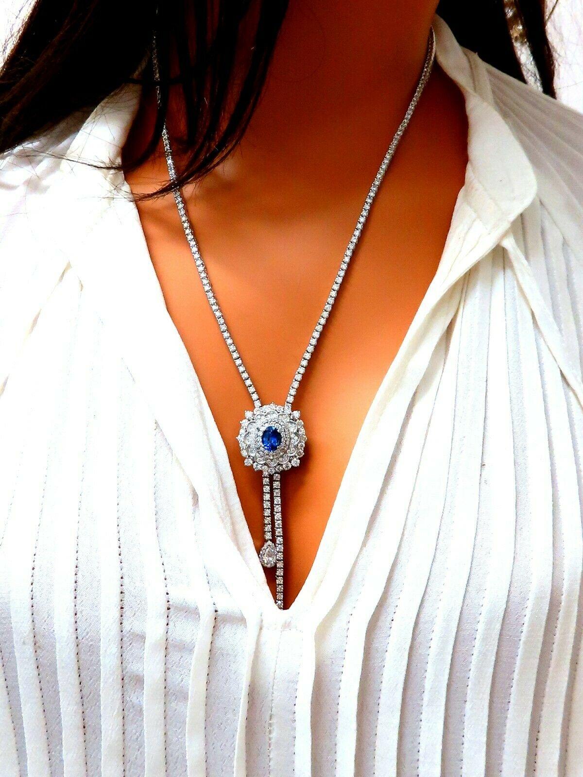 Cluster Bolo Necklace Natural Sapphire Diamonds 18kt Gold GIA Certified 17.30ct For Sale 3
