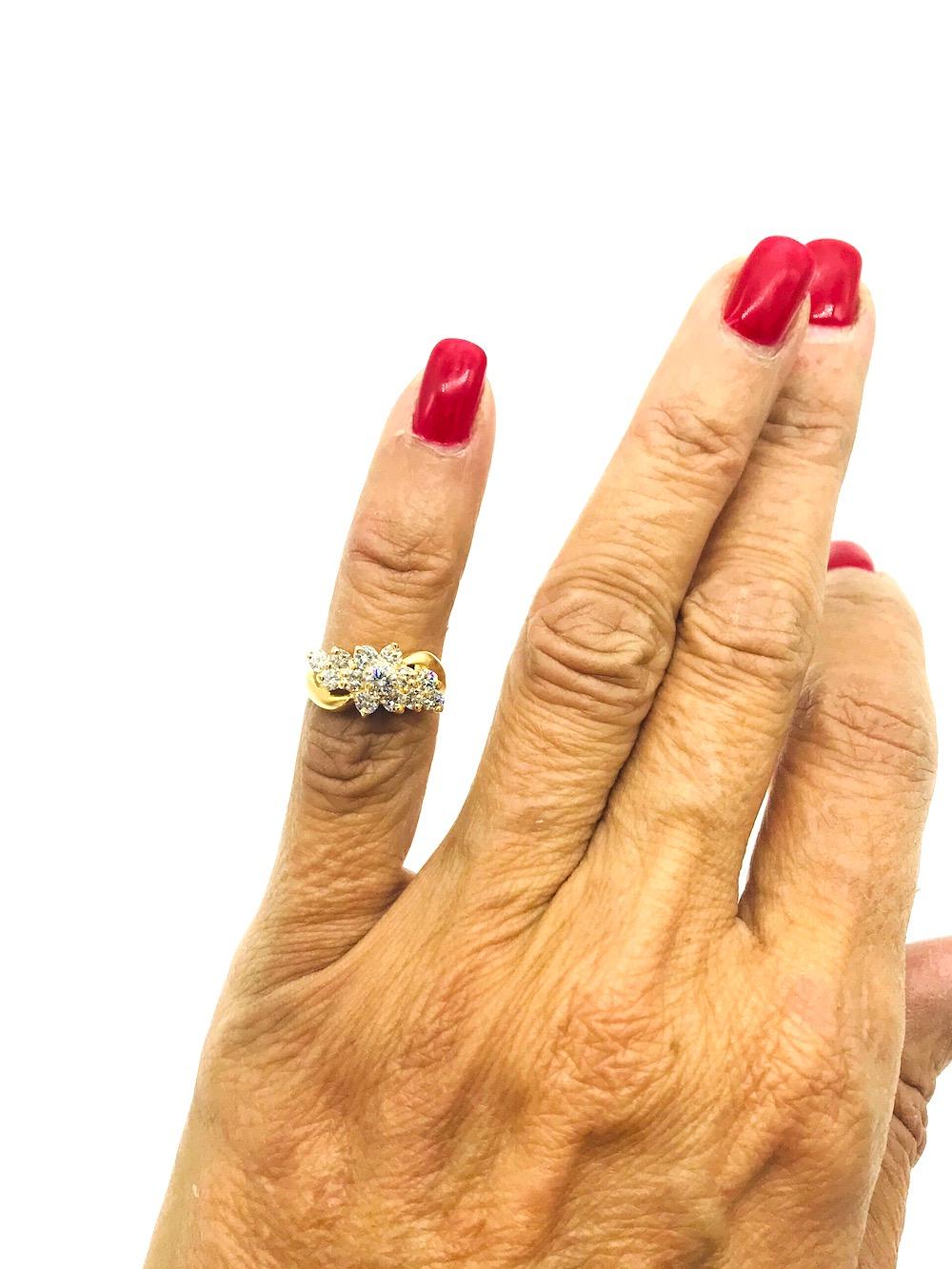 Contemporary Cluster Cocktail Diamond Ring .80 Carat VS Yellow Gold For Sale