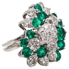 Cluster Cocktail Ring In 18Kt Gold With 5.94 Ctw Colombian Emeralds And Diamonds