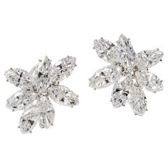 Cluster Design with Marquise Cut 14 Carat Diamond Stud Earrings