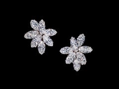 Cluster Design with Marquise Cut 14 Carat Diamond Stud Earrings