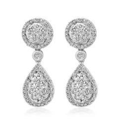 Cluster Diamond 14K (or 18k upon request) White Gold Teardrop Dangle Earrings